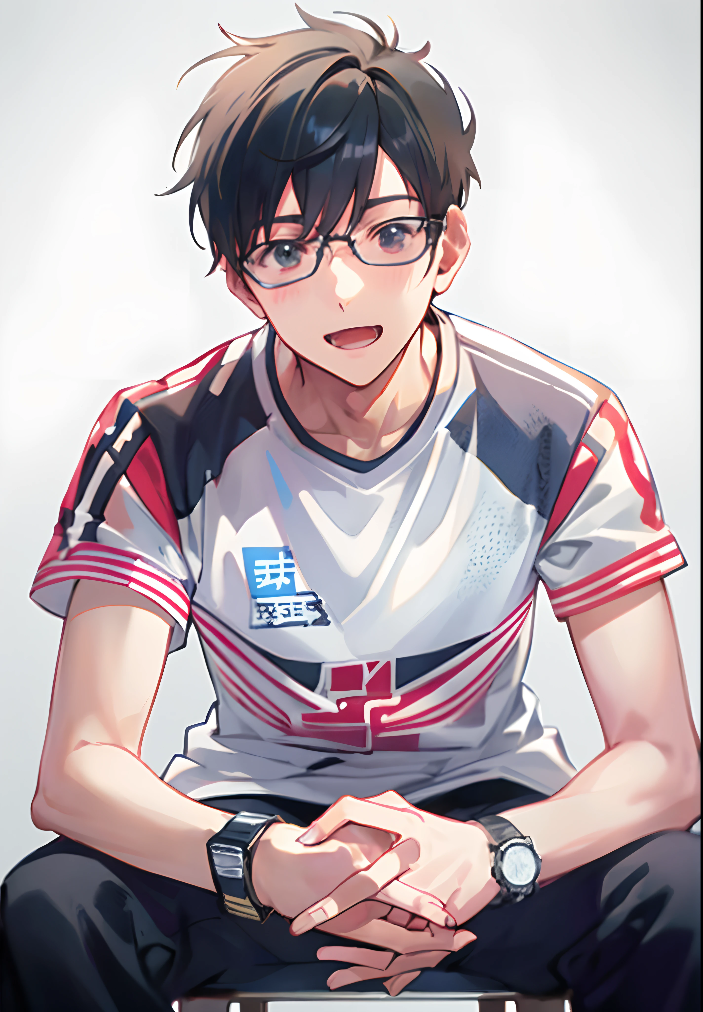 anime boy sitting on a stool with his hands crossed, heise jinyao, kentaro miura manga art style, kentaro miura manga style, makoto kano, kentaro miura art style, sakimichan, akihiko yoshida 8 k, makoto shinkai ( apex legends ), shigenori soejima illustration, anime moe artstyle