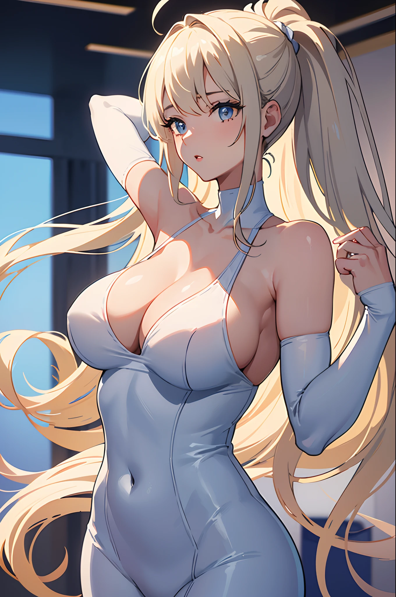 (Masterpiece:1.2, Best quality), cleavage,Large breasts,white shirt,Suits,sporty attire,gymnastic suit,(fine detailed beautiful eyes: 1.2), 1girll,Large breasts, Bare shoulders, Beautiful concept illustration, (White background:0.5), (illustration:1.1), (Extremely fine and beautiful:1.1), (Perfect details:1.1), Cowboy shot,