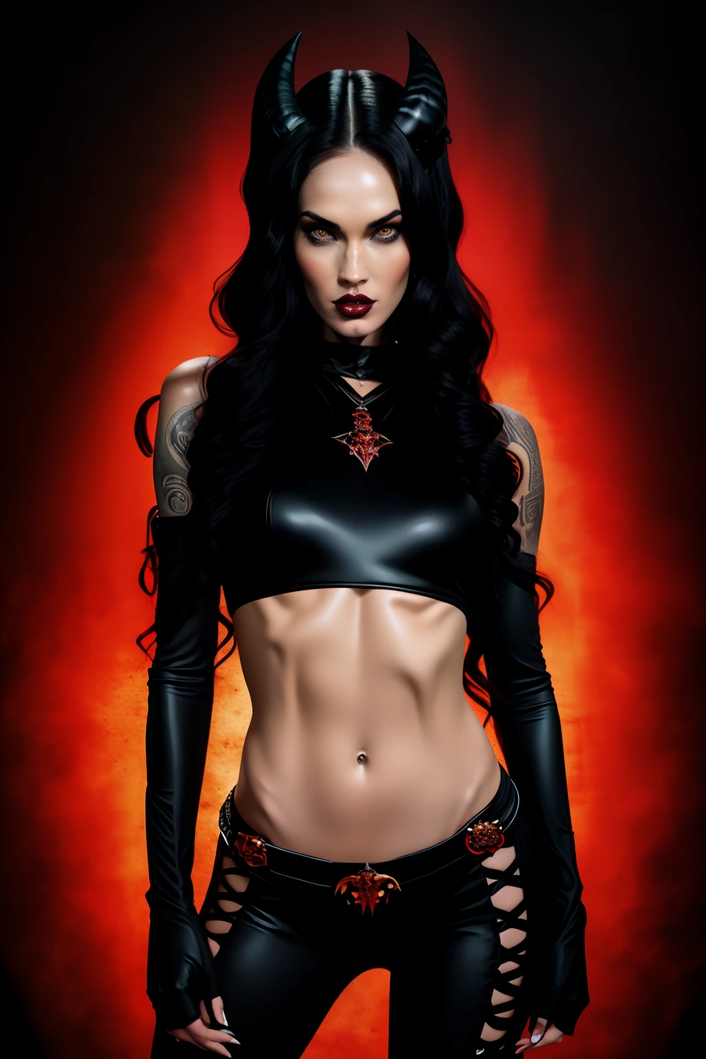 Megan Fox Ohwx woman as Gothic succubus ; beautiful vampire queen, vampire merusuccubus, gothic, beautiful solo  female merusuccubus vampire queen, Guweiz-style art, dark fantasy mixed with realism, androgynous vampire, goth maiden anime girl, gothic aesthetic, female vampire, gothic art style, vampire fashion, [4K digital art], art by sakimichan