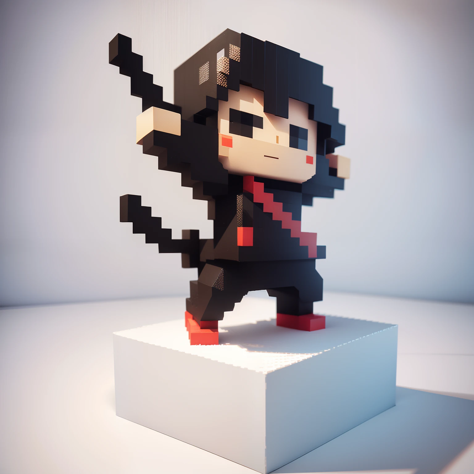 （3D Pixel Art）,White background,Chibi,The letters are colored,Large pixels,（3ＤPixel art）,ninjartist,The character has a peculiar pose