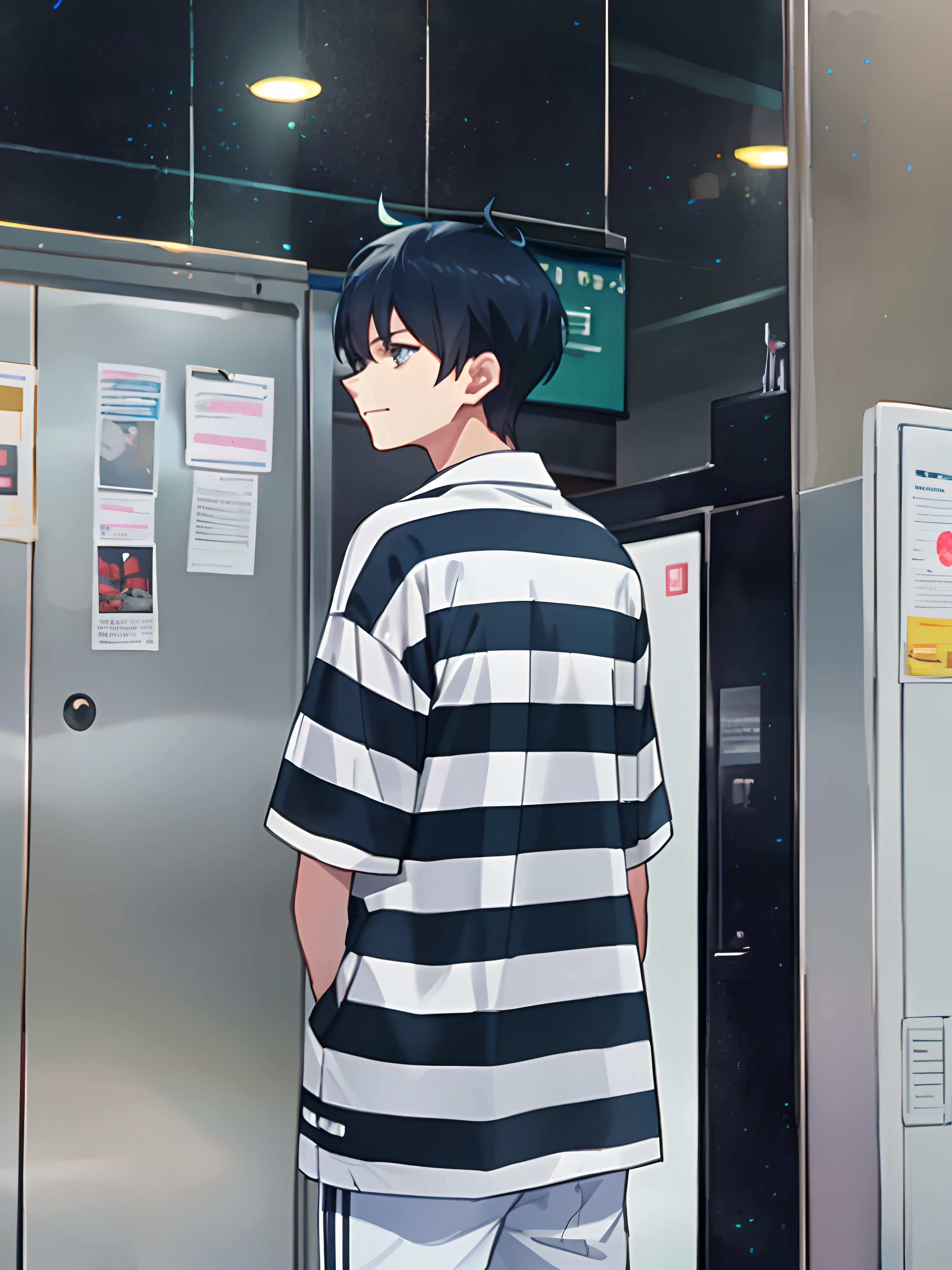 anime boy in striped shirt standing in front of a refrigerator, young anime man, high quality anime artstyle, anime style 4 k, official anime still, anime moe artstyle, tall anime guy with blue eyes, digital anime illustration, handsome anime pose, smooth anime cg art, anime style. 8k, shuushuu anime image, 4k anime wallpaper