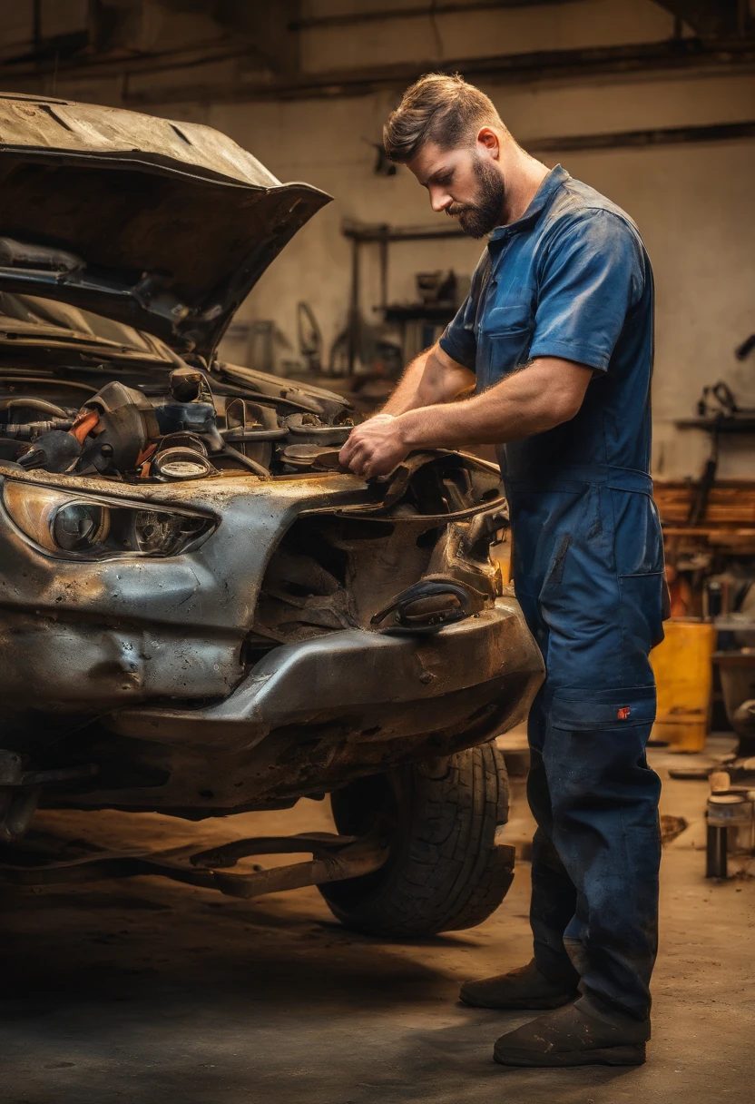 obra prima、qualidade superior、piece、um close-up、com luz brilhante、felicidade、Cool morning sun、(spark:0.7) 、passear、Paisagens dois homens jovens, bonitos trabalhando em um carro em uma garagem, Mechanicalgirl, mechnical, inspect in inventory image, maintenance, advanced technique, editing, automotivo, Directed by: Matias Jama, charismatic young mechanic, ombro na frente pose, Foto de Stock, maintenance photo, conhecimento intenso, trabalho profissional, highly technical, fundo interessante, Shutterstock, Directed by: Oskar Lüthy