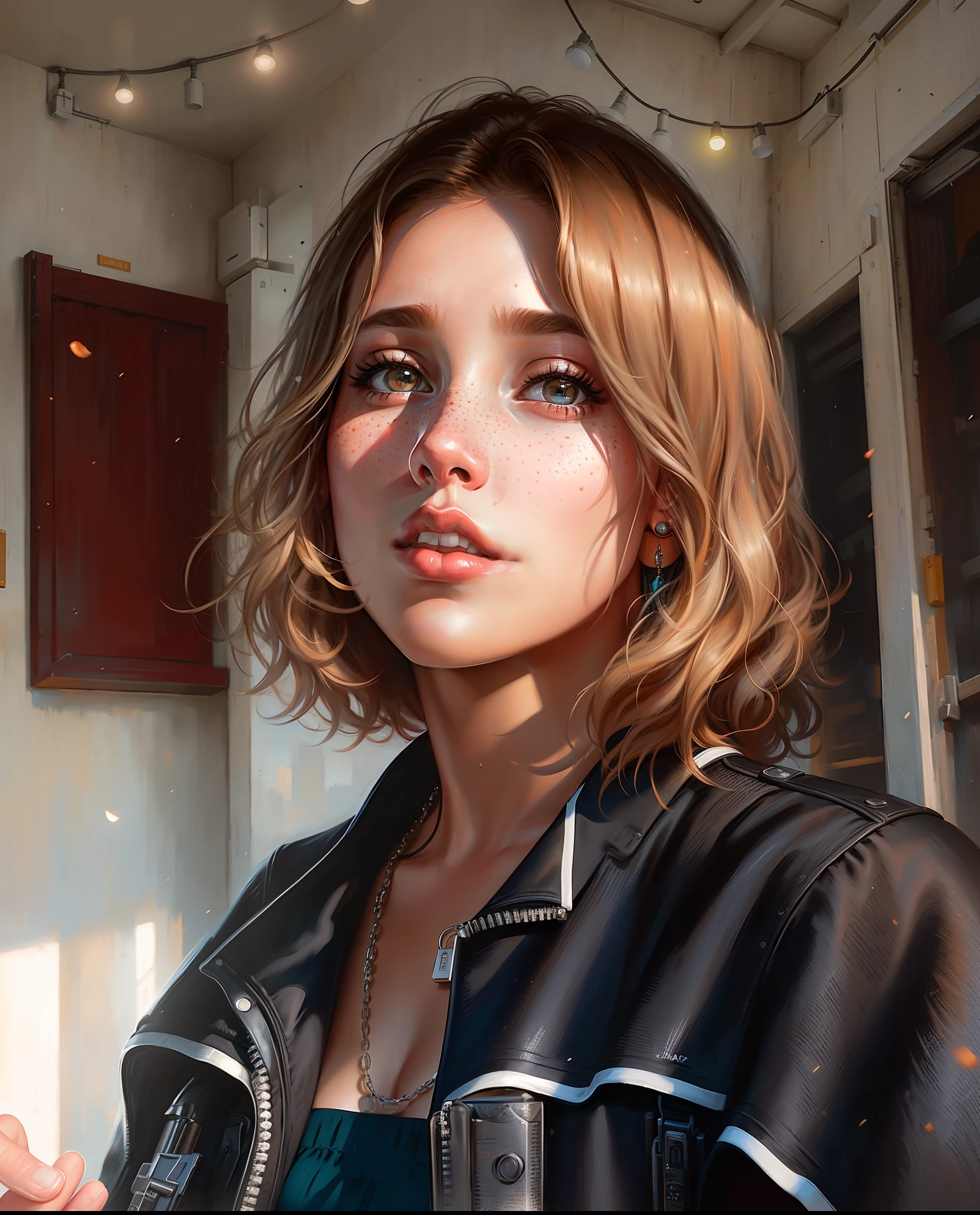 (Digital Artwork:1.3) of (marijameglaj:1.1), freckled face, wind-blown hair, detailed eyes, modern strapless Prada dress, breasts in focus, Jeremy Lipking, Antonio J. Manzanede, Lee Jeffries, Nikon d850, film, stock photography, 4 cameras kodak portra 400, f1.6 lens, rich colors, hyperrealistic, realistic texture, spectacular lighting, unreal engine, popular on artstation, Cinestill 800, fisheye lens, CGSociety, ArtStation