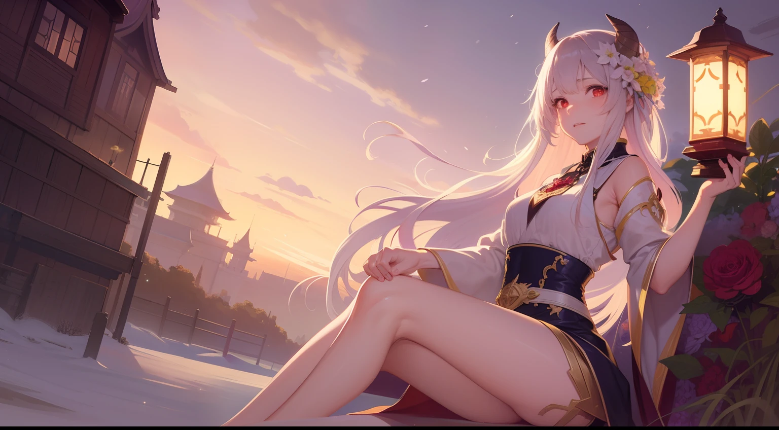 the night，Xianxia World，From below，over knee socks，rays of moonlight，Shine on the side of the girl's face，chase, play, play，22 year old，realisticlying，She wears a colorful Hanfu long dress，Wide sleeves，Off-the-shoulder attire，One shoulder，Expose the lateral breasts，huge tit，Exposed cleavage，Extra-long colorful hair，Color gradient for long hair(1.5)，Messy hair，Hair pressed under the body，Barefoot，realskin，realcumAI，Snow-white skin，Snow-white thighs，Top image quality，Extreme light and shadow，a throne，Black tights，No shoes，