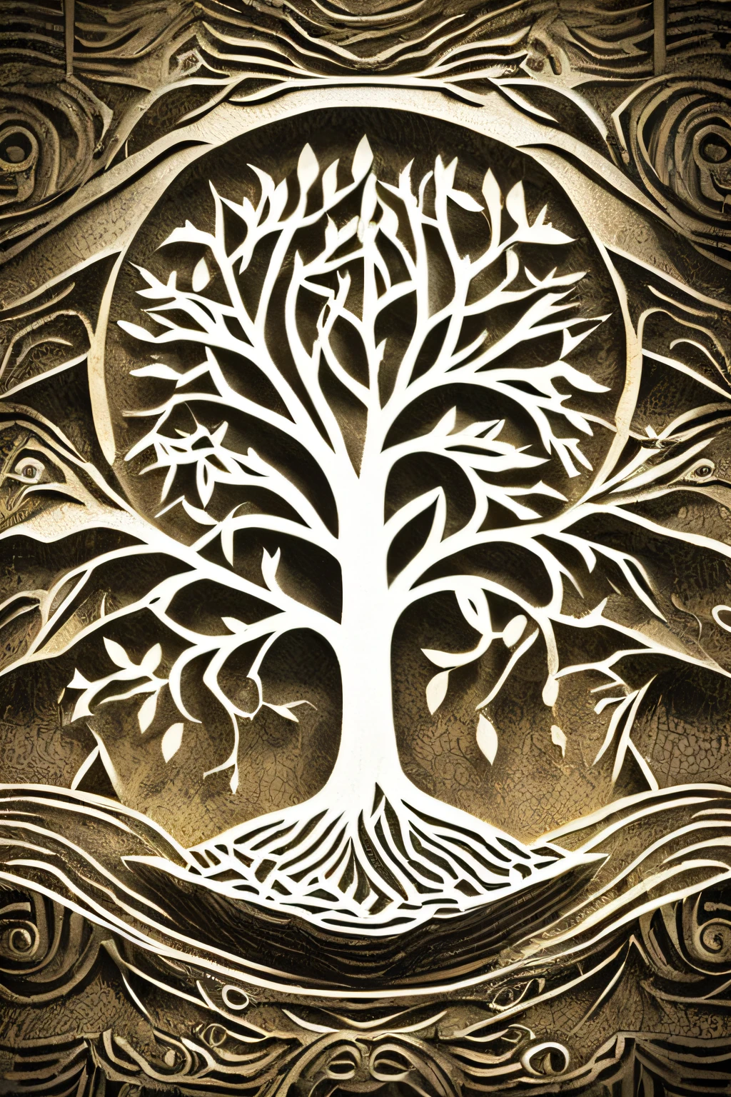 geometric, tree, best quality, white and black, illuminated, intrincate, organic, paint, sketch