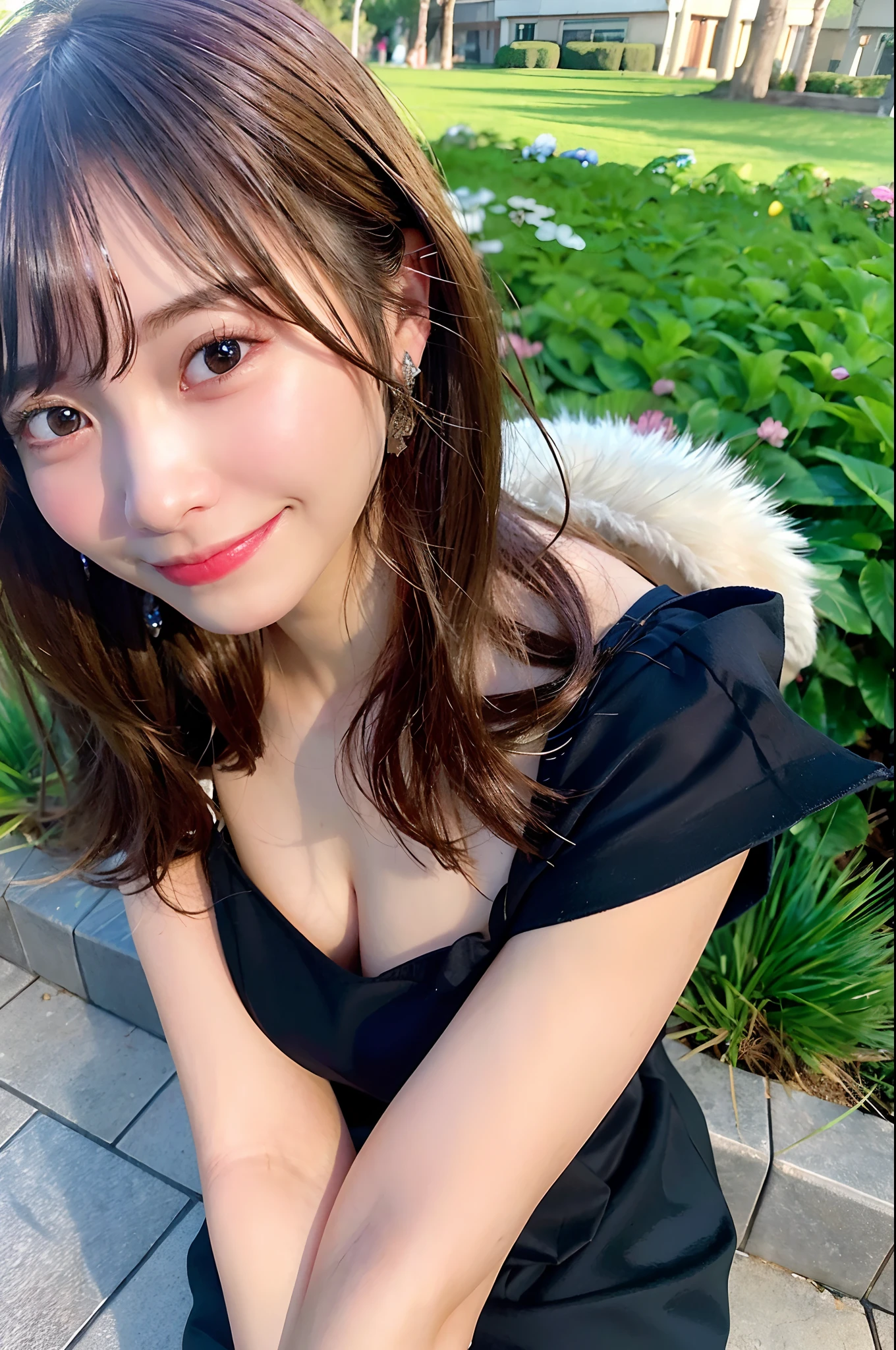 (top-quality、8K、32K、masuter piece、nffsw:1.2)、profile、(slim figure:1.2)、(s lips) 、18year old、Show your teeth and smile、耳Nipple Ring、Colossal tits、二重まぶた、shinny skin、Realistic rays、mare、beauitful face、(A smile:1.3)、crouching down、(From  above:1.2)、(a closeup:1.4)、blurry backround、(Front Focus)、(Dark: 1.6)、Fantasy Art、photoRealstic、Professional Lighting、extra detailed face、Award-winning、deep-shadows、Paddy field