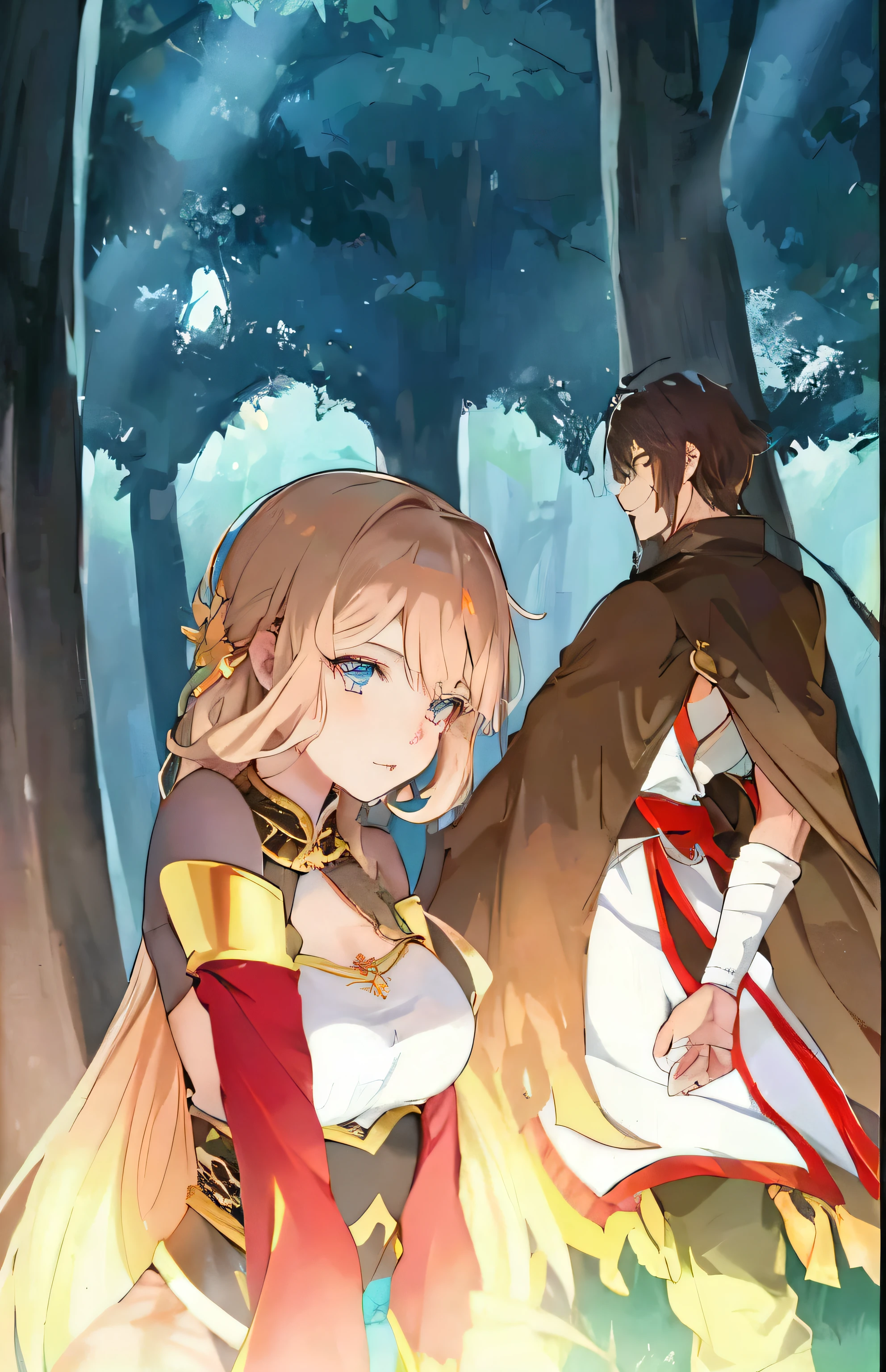 uma imagem de desenho animado de um homem e uma mulher em uma floresta, Isekai, trending on devianart, capa de anime, ❤🔥🍄🌪, Genshin, Vanara, Valentina Embaralhamento, Pin no anime, Nixeu e Sakimichan, Anime Estilo Estrela, popular Isekai anime, estilo anime como destino/noite de estadia