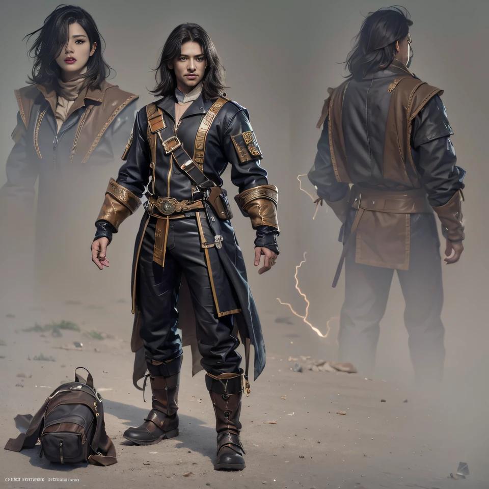 Full body male mage side 32K（tmasterpiece，k hd，hyper HD，32K）Long flowing black hair，Camping area，zydink， a color， Patriot side （canyons）， （Linen batik scarf）， Combat posture， looking at the ground， Linen bandana， Chinese python pattern long-sleeved garment， photo from the side（Abstract gouache splash：1.2）， Dark clouds lightning background，Flour flies（realisticlying：1.4），Black color hair，Dust flutters，Background fog， A high resolution， the detail， RAW photogr， Sharp Re， Nikon D850 Film Stock Photo by Jefferies Lee 4 Kodak Portra 400 Camera F1.6 shots, Rich colors, ultra-realistic vivid textures, Dramatic lighting, Unreal Engine Art Station Trend, cinestir 800，Flowing black hair,（（（Side male mage）））Full-body side
