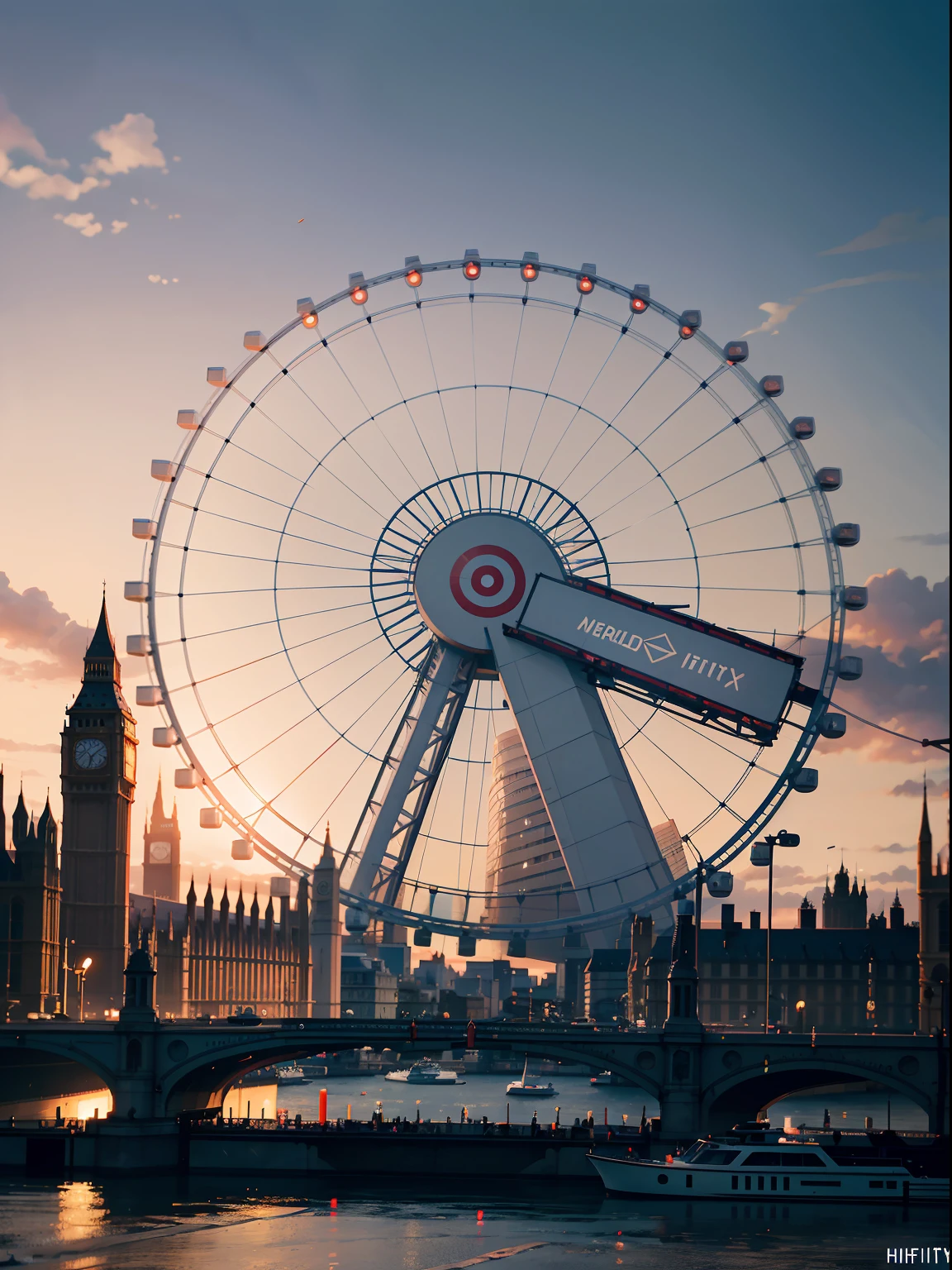 London Eye (Millennium Wheel), Marcus Holloway a character of watch dogs 2 game, UHD detailed graphics, Nvidia RTX ray tracing, AMD FidelityFX Super Resolution, AMD Ryzen 7 rendered, 24K hyperHD