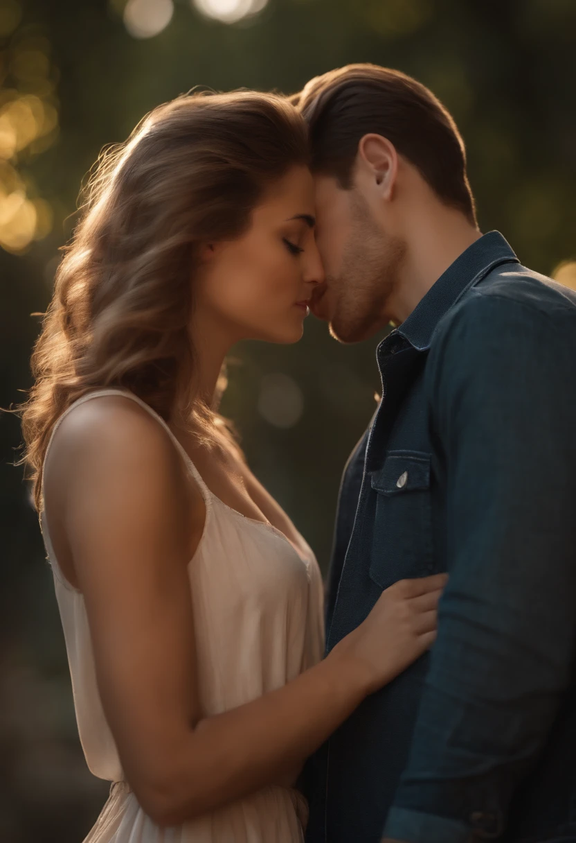 Young couple kissing, 1boy and 1girl, profile, volume light, shadow, best quality, ultra-detailed, adorable, 8k, 4k, 2k