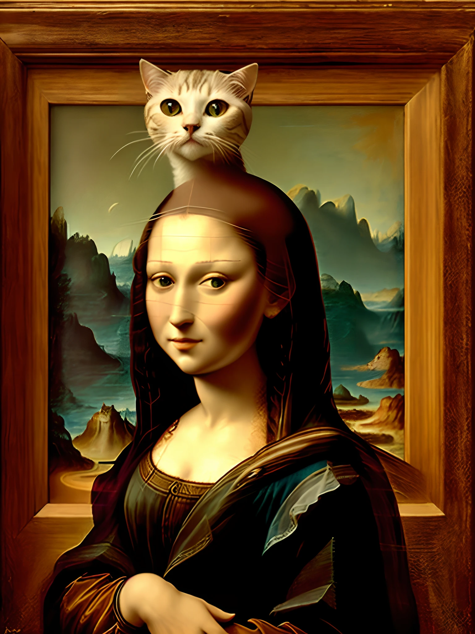 arte monalisa, cat head, anthropomorficfic, realista