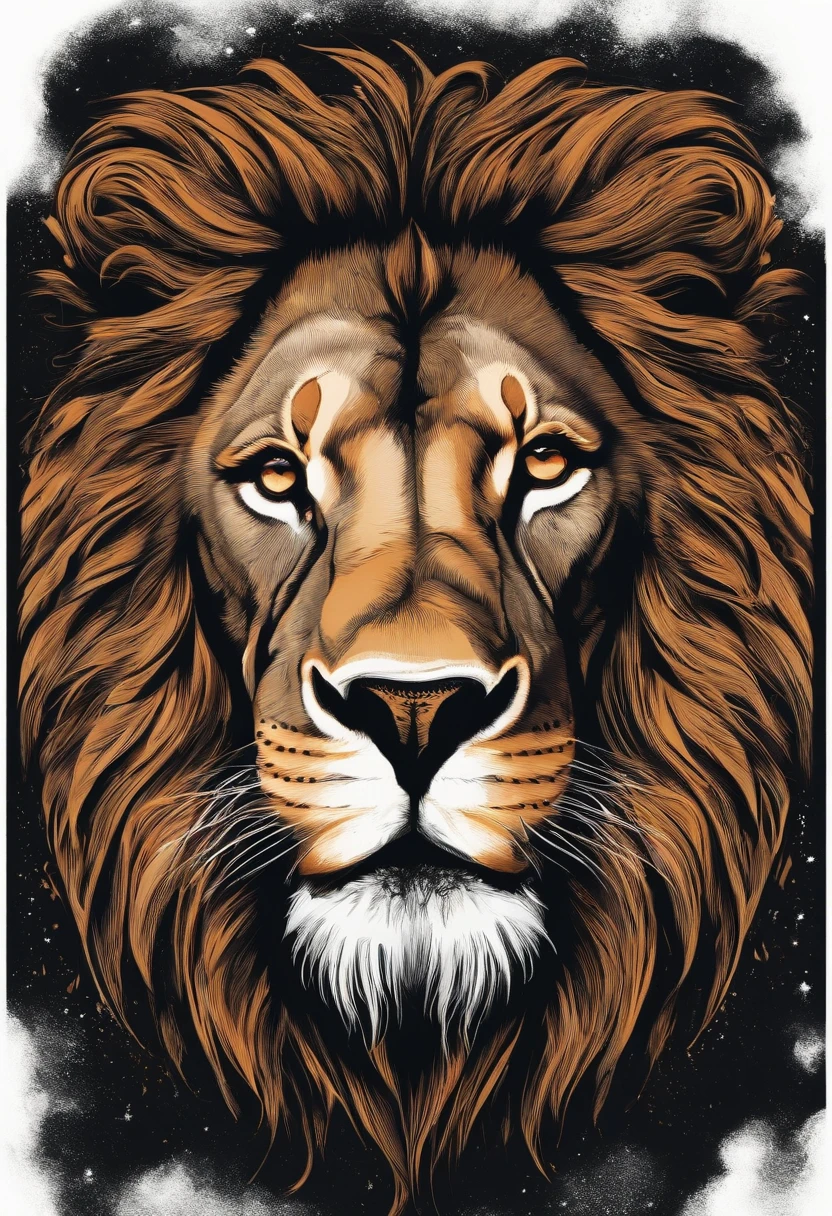 /Imagine Prompt: Illustration of a lion's face for a sticker with a black background, en negrita, bordes dentados, Trashcore, sombreado claro --v 5.2