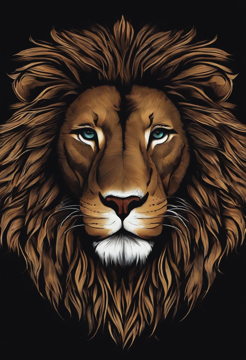 /Imagine Prompt: Illustration of a lion's face for a sticker with a black background, en negrita, bordes dentados, Trashcore, sombreado claro --v 5.2