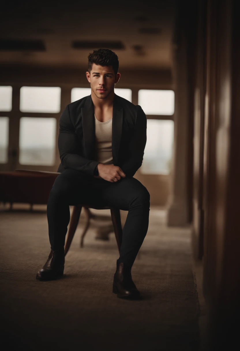 Nick Jonas, legs spread, dick exposed, hot