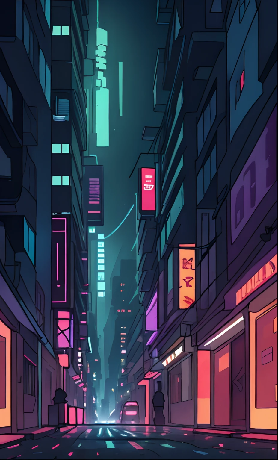 (Ultra-detailed cyberpunk art photography), the panorama, centered, neon slums intricate background (1.1), soft light (1.2), High Resolution, Cinematic grain (Version 6).