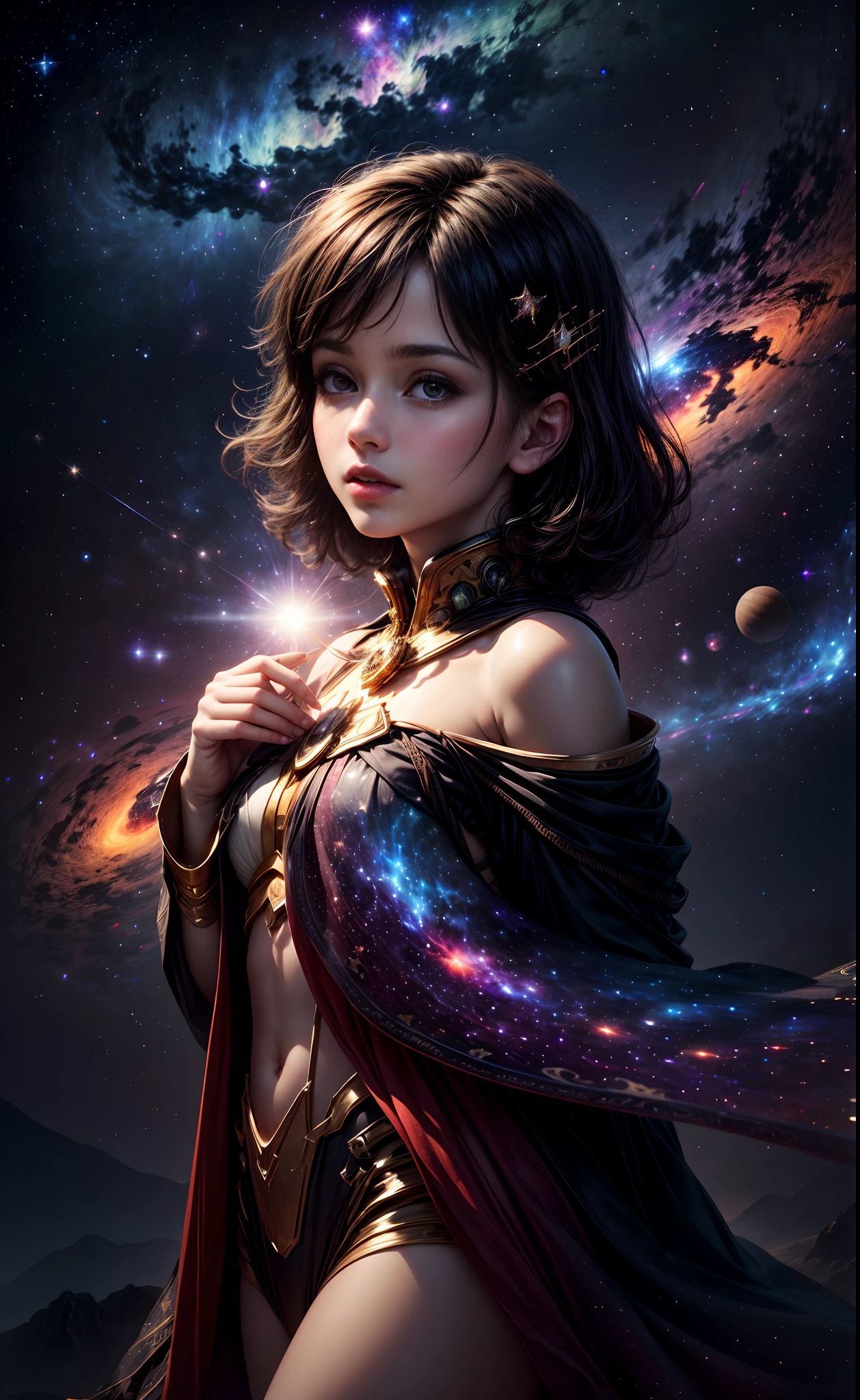 (best quality,4k,8k,highres,masterpiece:1.2),ultra-detailed,(realistic,photorealistic,photo-realistic:1.37),starry sky,planetes,glowing stars,beautiful detailed eyes,beautiful detailed lips,a sea of stars,vibrant colors,the universe,children,galactic,cosmic background,sparkling planets,children exploring the galaxy,awe-inspiring view,sparkling stars in their eyes,curious expressions,mysterious planets,playful spirits,peaceful atmosphere,supernova,interstellar adventure,captivating beauty,limitless wonders,a journey through time and space,whispering galaxies,glimpse into the unknown,exploring distant worlds,joyful discovery,a mesmerizing tapestry of stars,cosmic dreams,fantastical landscapes,endless imagination,connecting with the universe,a magical symphony of light and color,delightful exploration,transformative experience,voyage among the stars,celestial harmony,unleashing creativity,star-filled horizon,luminous constellations,the mysteries of the cosmos