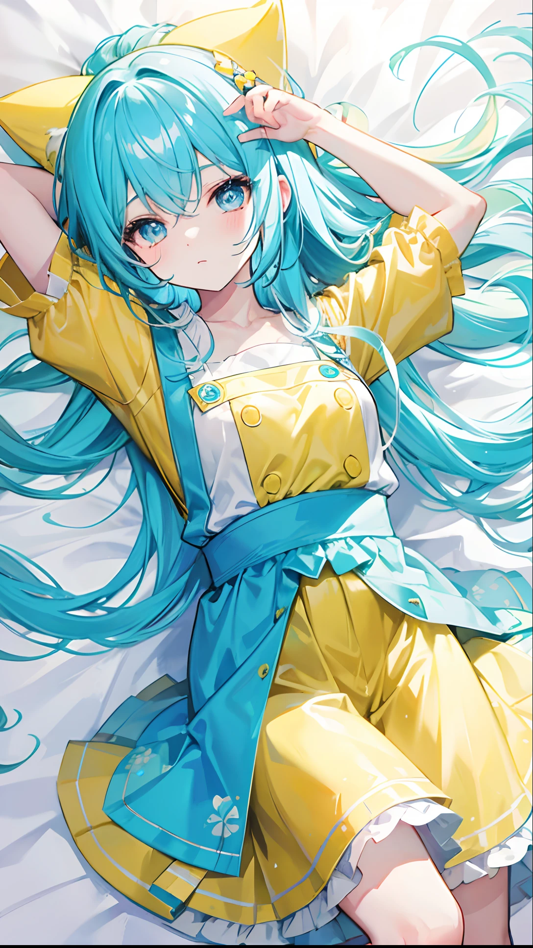 Glow: Light bluish yellow，There is hair and pupils，Blue clothes, yellow and white，Sweet li girl，Overall gloss