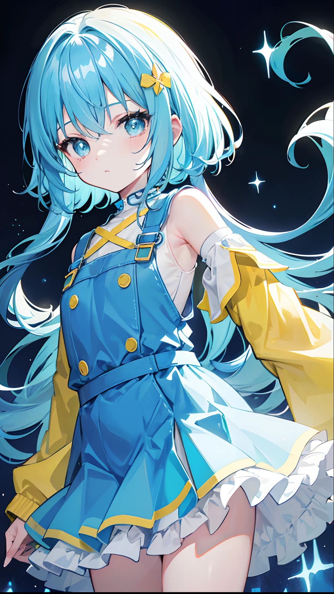 Glow: Light bluish yellow，There is hair and pupils，Blue clothes, yellow and white，Sweet li girl，Overall gloss