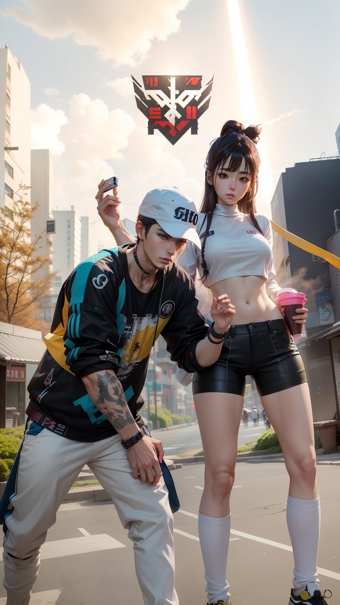 Anime, realistic, 2 man, boy and girl, Korea,20 years old cool, 8k quality