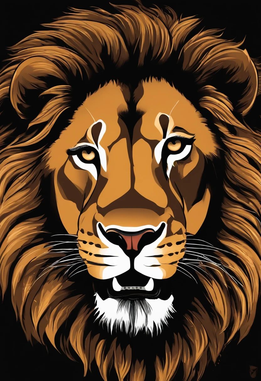/Imagine Prompt: Illustration of a lion's face for a sticker with black background, en negrita, bordes dentados, Trashcore, sombreado claro --v 5.2