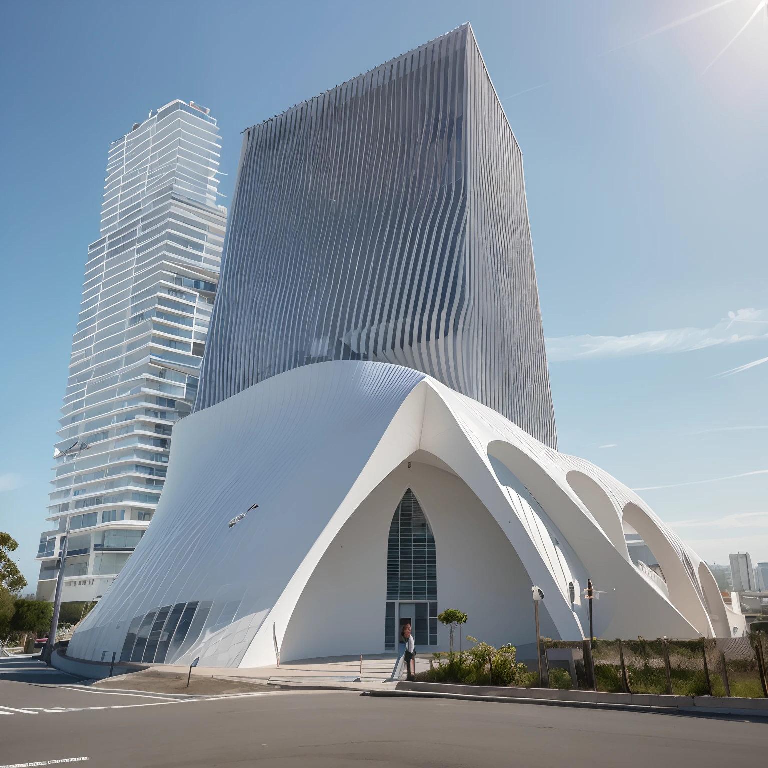 Igreja. New arquitetura. Oscar Niemeyer Architectural Style. White buildings. Vitrais. Eco. brazi. sun illuminating. Ultra hd. Obra-prima. Raytrayncing. 8k. Hdr. Ultra-realista.