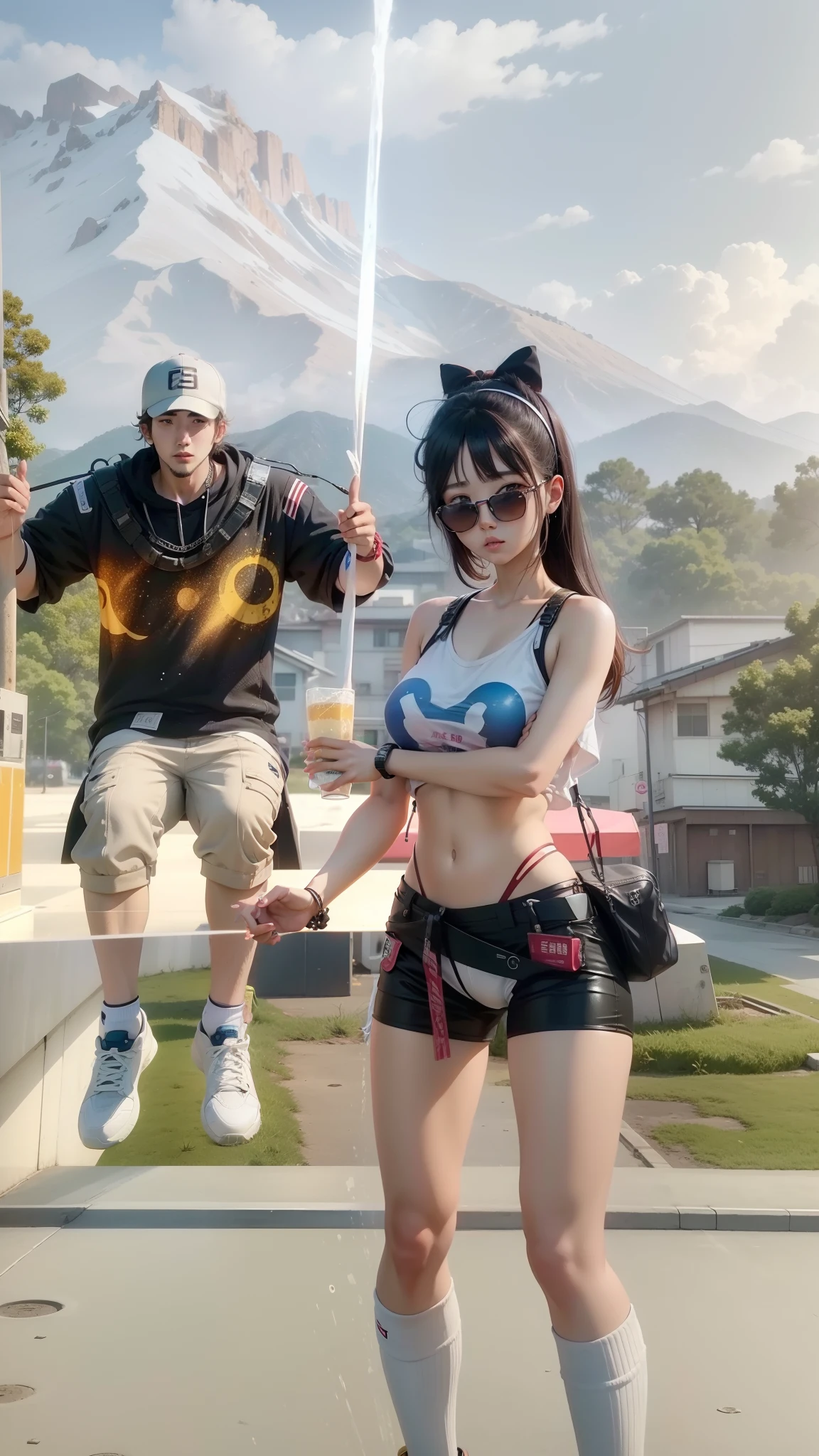 Anime, realistic, 2 man, boy and girl, Korea,20 years old cool, 8k quality