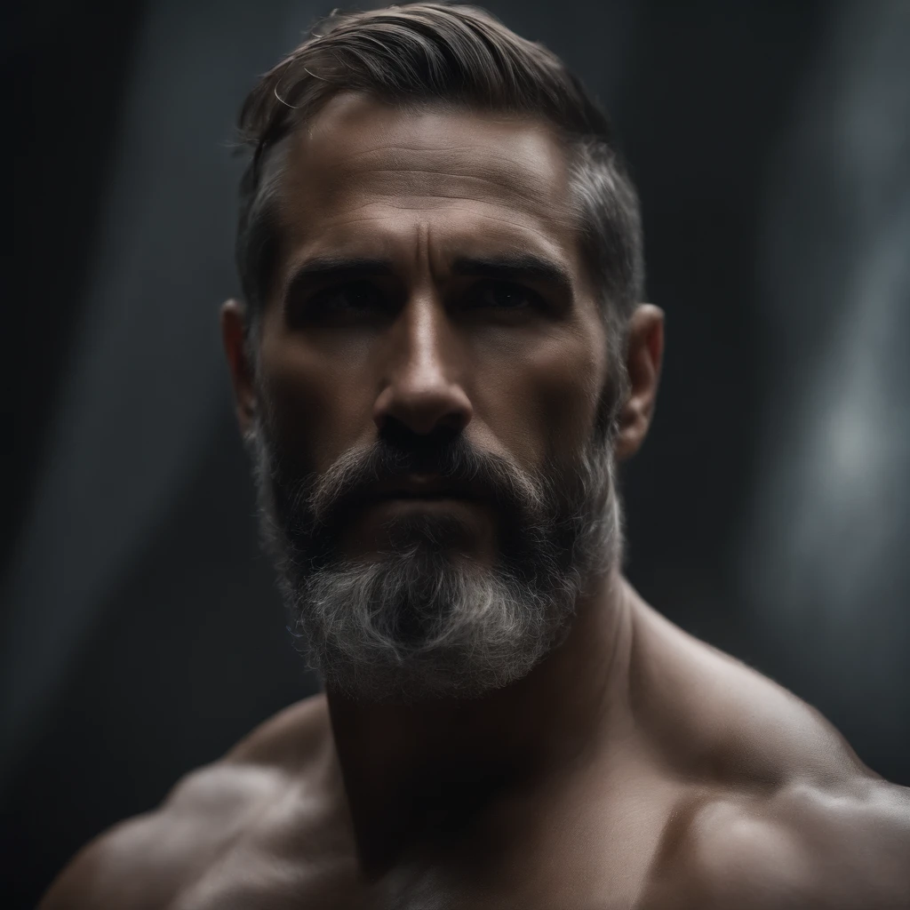 Zeus de perfil, de perto, rosto furioso, standingn, com espada de fogo sobre Prometheus, ambiente sombrio, alta qualidade, 4k, cinematico
