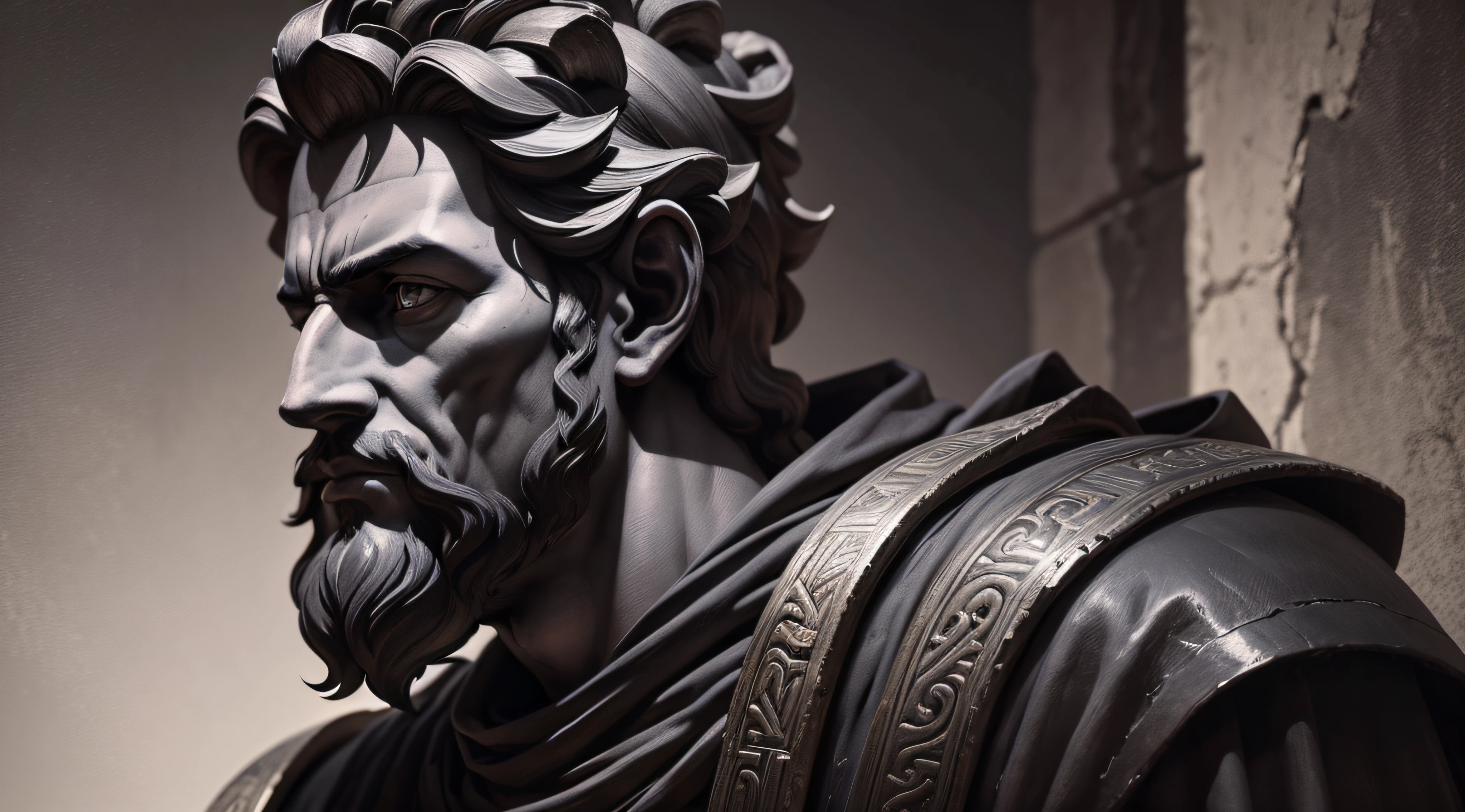philosopher of ancient Greece,dark, Marcus Aurelius ultra realistic image, with dark and very dark colors, gloomy tone,