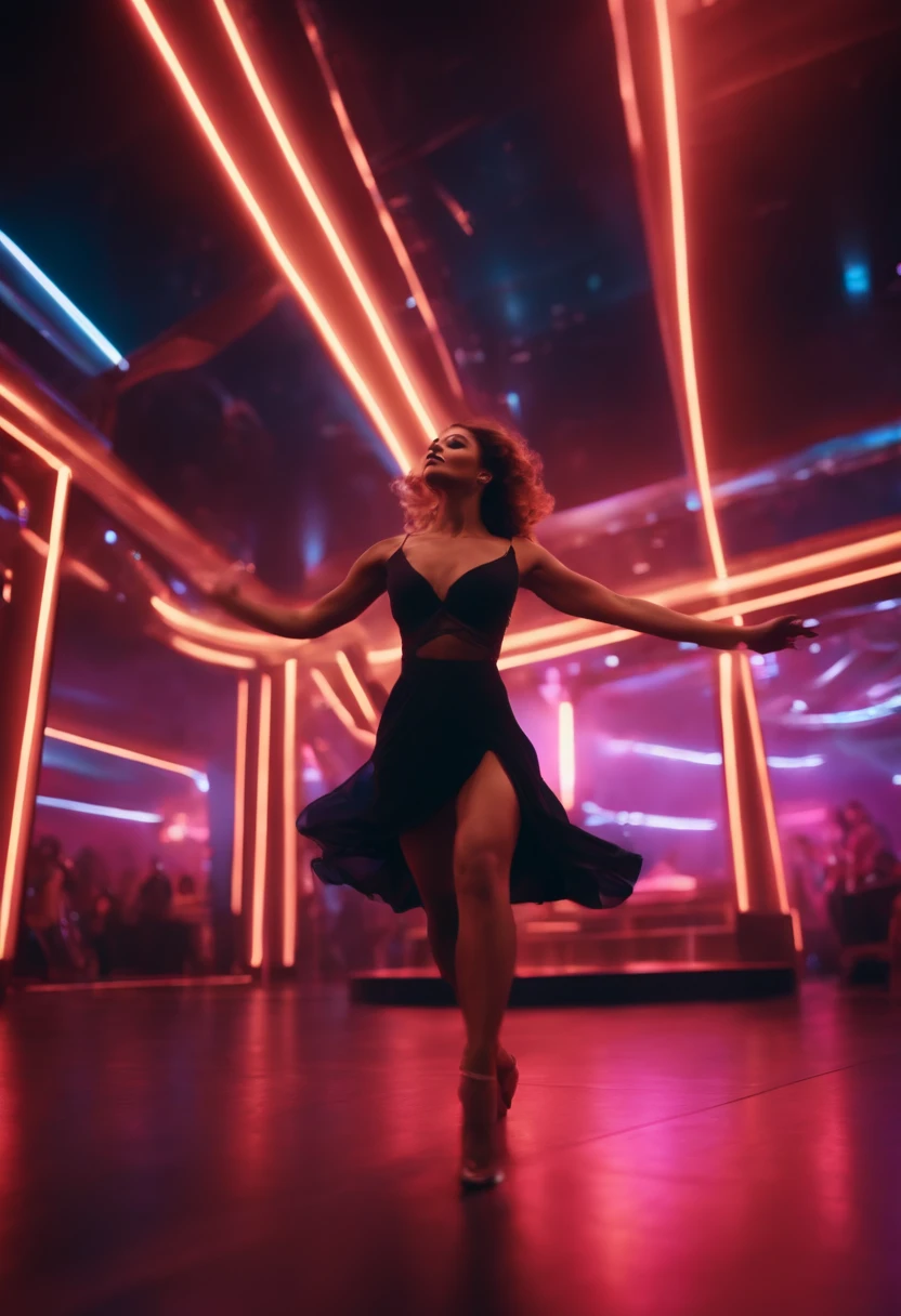 A Beautiful Woman Dancing in a Futuristic Nightclub 4K