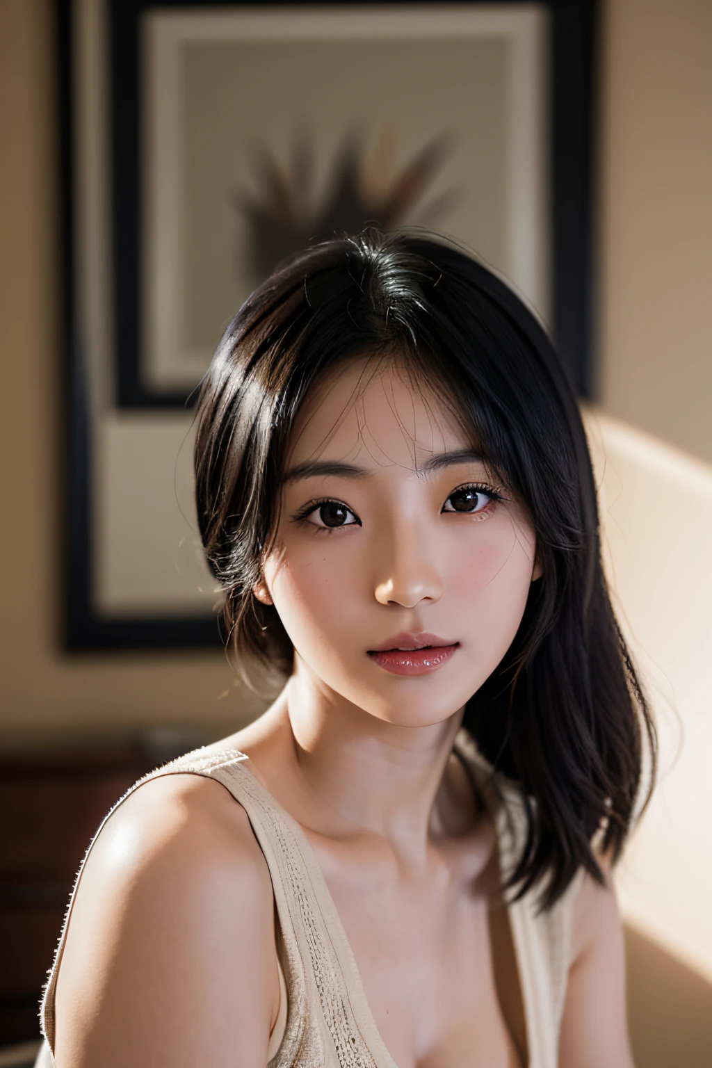 beautiful Japanese woman, 30 year old, black hair, brown eyes,portrait, studio photo, shallow-focus, 35mm, photorealistic, Canon EOS 5D Mark IV DSLR, f/5.6 aperture, 1/125 second shutter speed, ISO 100 --ar 2:3 --v 4