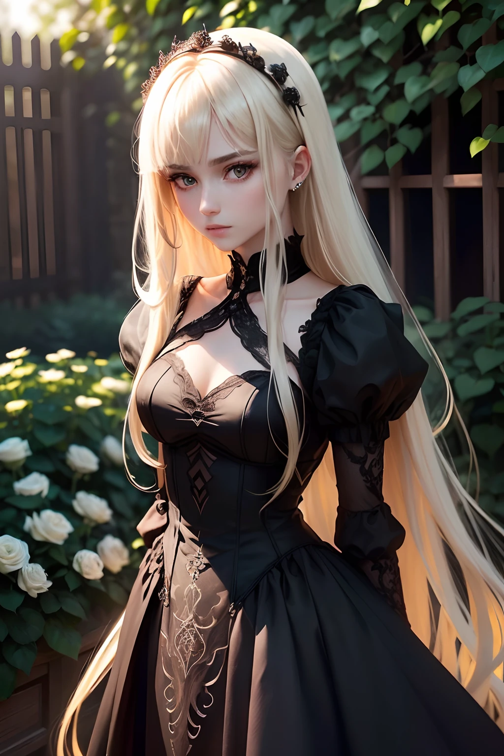mainImg avatar PenelopeObscura Prompt Copy Prompt (femele:1.1),(Long hair:detailed hairs),(spiky hair),(short bangs:detailed hairs),(Black hair:1.3+Blonde),(Bright black eyes:1.2+Detailed eyes),(Angel:1.2+Slim body),(Black see-through dress:1.1),(garden),(A red rose:1.1)