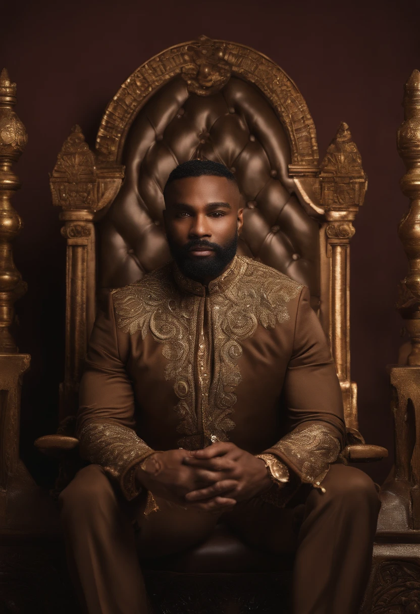 brown skinned King,physically well built, sitting on throne,regal pose