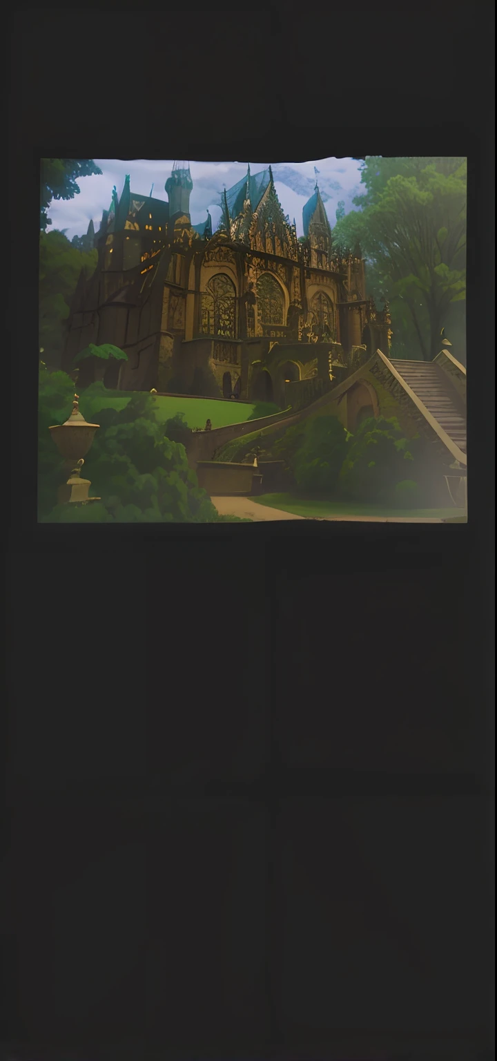 Gothic Victorian Castle, with trees, jardim, flores, um caminho de pedras, gothic castle, dia, morning,