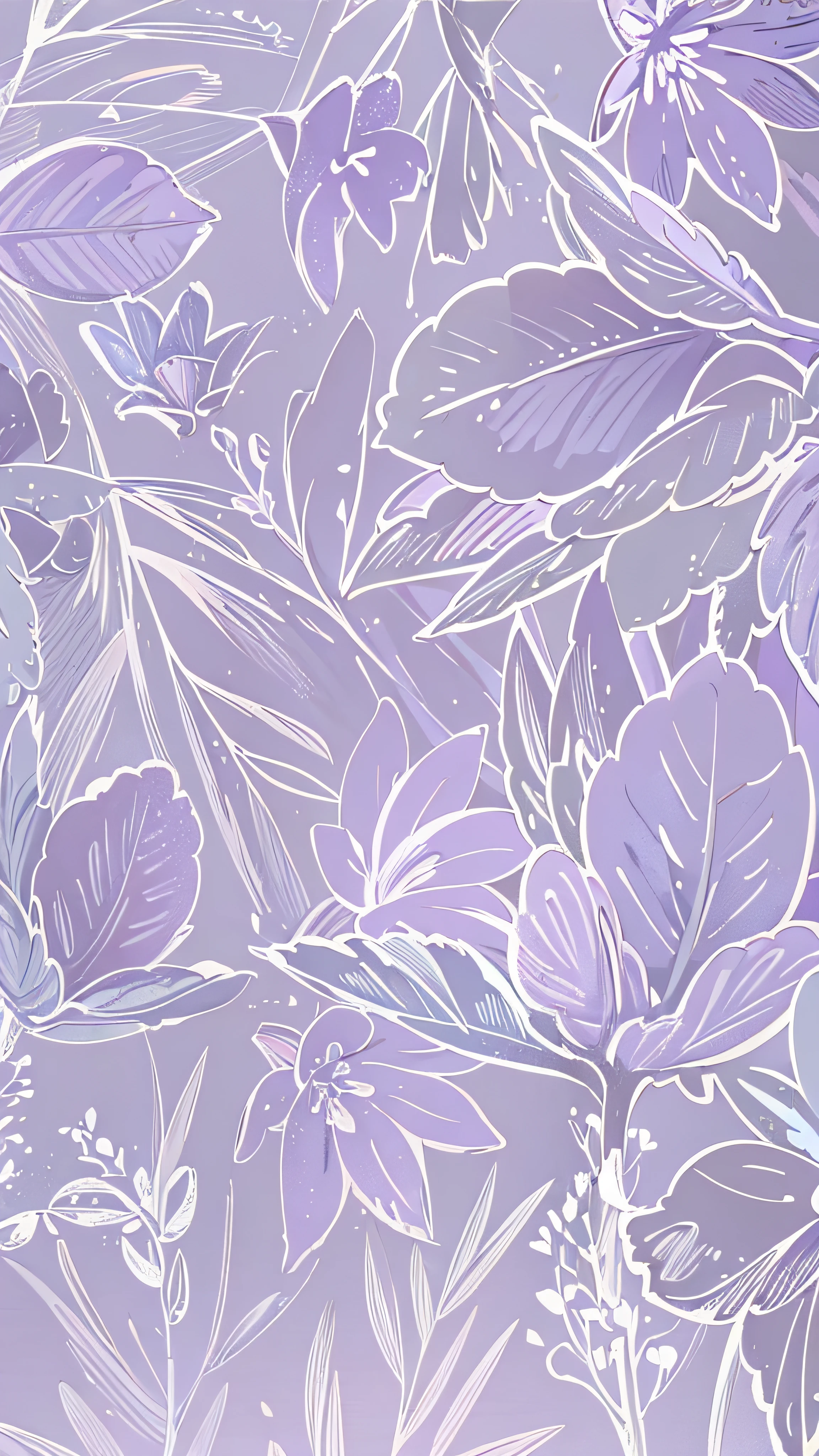 ((Best Quality, 8K, Masterpiece: 1.3)), a close up of a purple and white floral pattern, botanical background, lilac, floral pattern, pastel purple background, lavender blush, line art, background art, floral, wallpaper design, violet, promo art, seamless pattern design, lavender, purple foliage, plants allover, botanical, botanic foliage, leaves, pastel', pastel flowery background, light purple, soft outlines