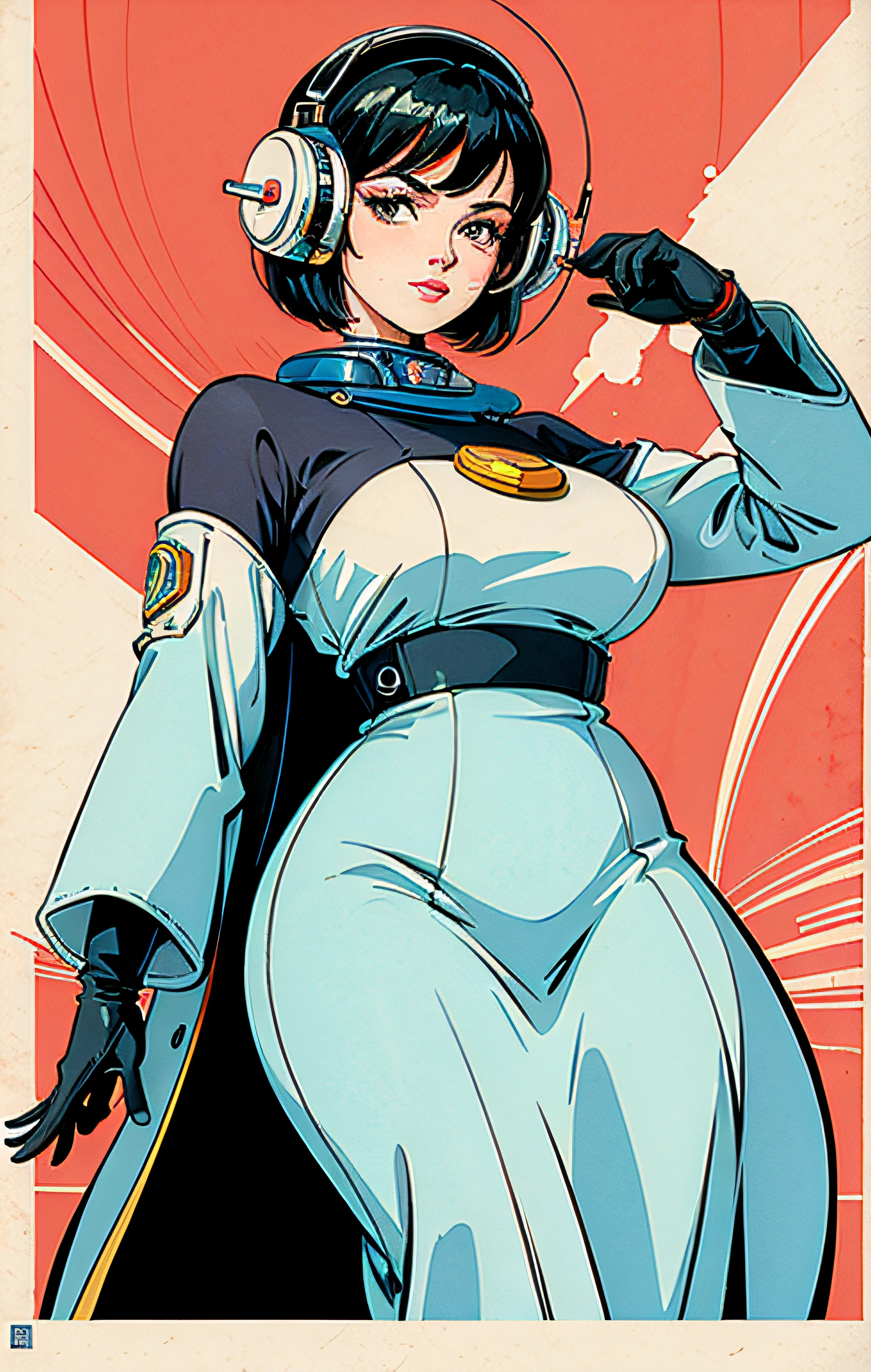 (Masterpiece, Best Quality), 8k Wallpaper, highly detailed, poster, vintage science fiction, 1960s, sexy female space thriller cinematic movie poster, Bauhaus, shapes, lines, abstract, propaganda, mid century modern, movie poster, vintage,