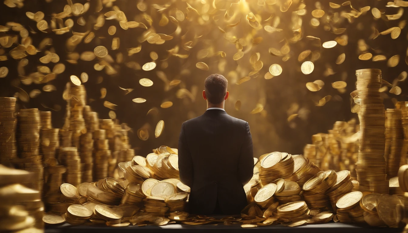Imagine an image that symbolizes prosperity in a vivid and authentic way. In it, you will see a stunning and luxurious scene with mountains of money in various denominations such as dollar bills, euro and other international currencies arranged in an impeccable manner. The lighting is perfect, highlighting each note and coin, highlighting the details of the textures and security elements.
In the center of the image, a happy and confident person is surrounded by this wealth, smiling with gratitude and fulfillment. The expression on the person's face reflects the feeling of achievement and prosperity. The colors are vibrant, the details are sharp and the environment is rich in symbolism of financial success. This image conveys the idea of prosperity in an undeniable way, with impressive realism and unparalleled image quality.