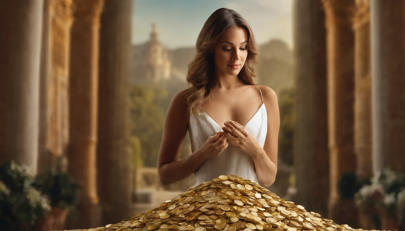 Imagine an image that symbolizes prosperity in a vivid and authentic way. In it, you will see a stunning and luxurious scene with mountains of money in various denominations such as dollar bills, euro and other international currencies arranged in an impeccable manner. The lighting is perfect, highlighting each note and coin, highlighting the details of the textures and security elements.

In the center of the image, a happy and confident person is surrounded by this wealth, smiling with gratitude and fulfillment. The expression on the person's face reflects the feeling of achievement and prosperity. The colors are vibrant, the details are sharp and the environment is rich in symbolism of financial success. This image conveys the idea of ​​prosperity in an undeniable way, with impressive realism and unparalleled image quality.
