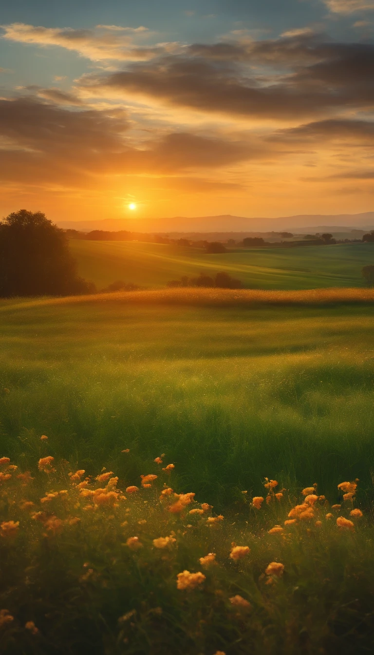 (breathtaking sunset over a lush green field,"yoga,meditation,serene:1.1"),(oil painting,realistic:1.37),(detailed flowers, vibrant grass),(best quality,4k,8k,highres,masterpiece:1.2),ultra-detailed,(vivid colors,warm hues,natural tones),(soft sunlight, golden hour)