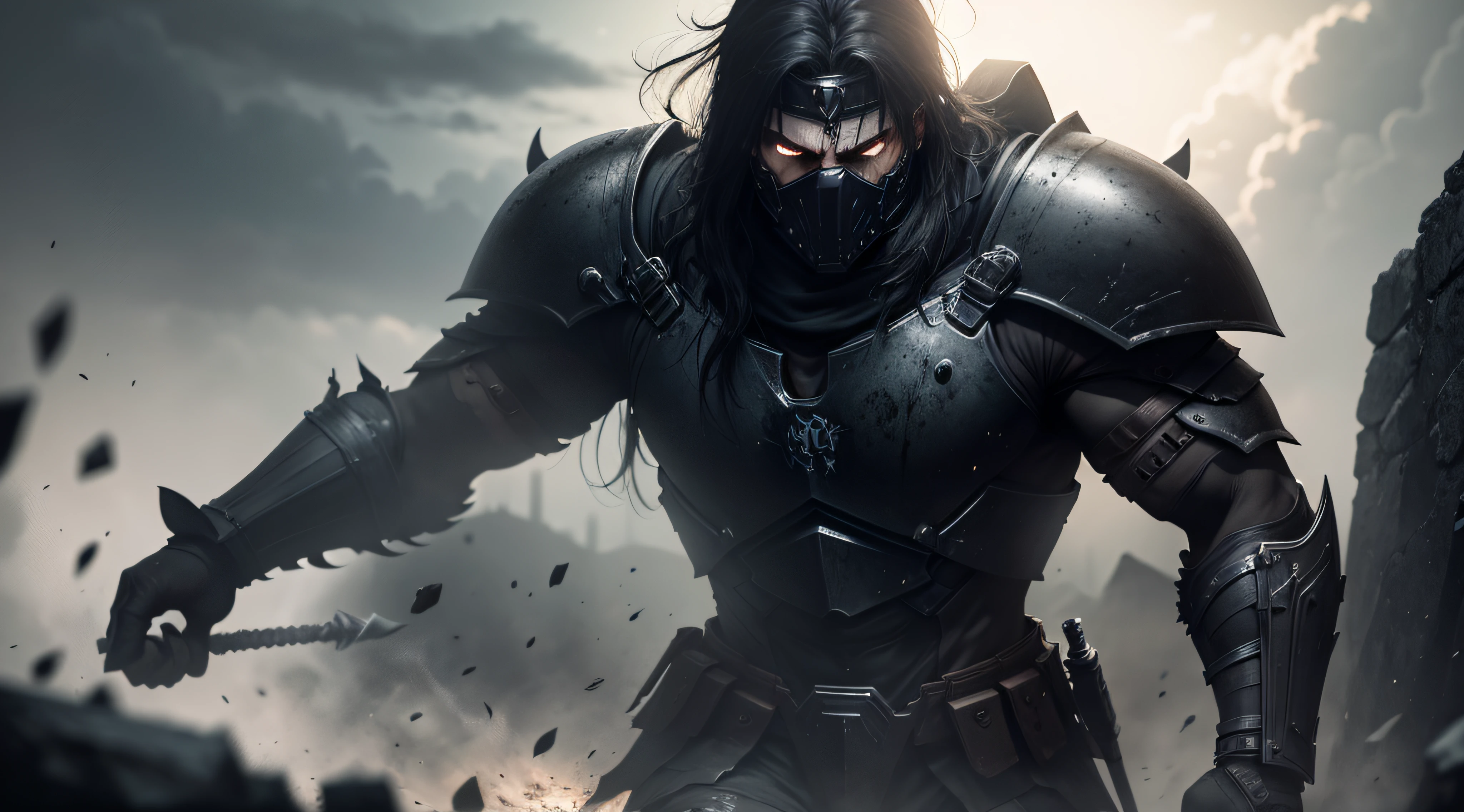 Battle Scenario, dark, Spartan warrior, ultra realistic image, with dark and very dark colors, gloomy tone,