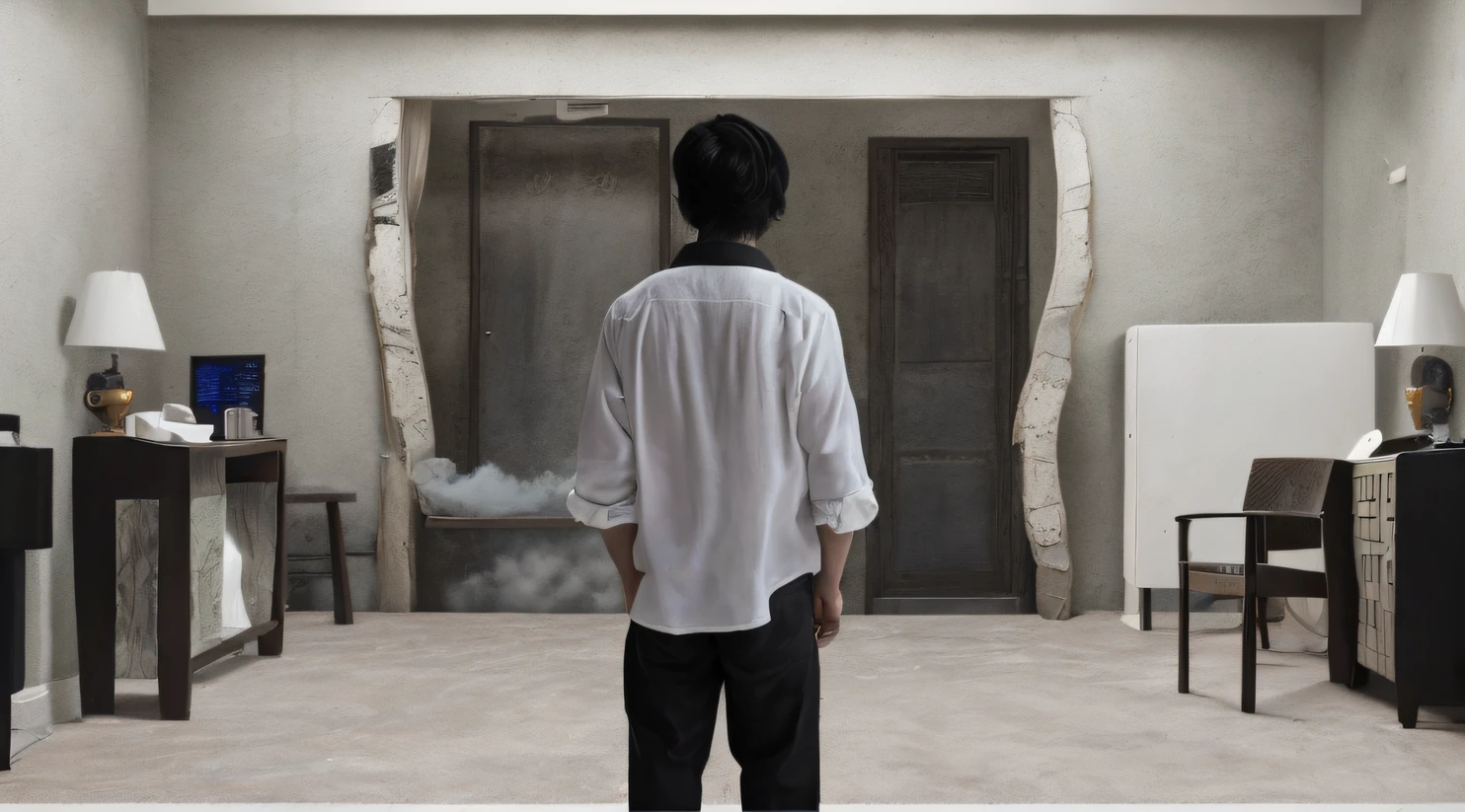 Side 32K,division(tmasterpiece,k hd,hyper HD,32K)Long flowing black hair,Camping area,zydink, a color,废墟(canyons), (Linen batik scarf), Combat posture, looking at the ground, Linen bandana, Chinese python pattern long-sleeved garment, 废墟(Abstract gouache splash:1.2), Dark clouds lightning background,Flour flies(realisticlying:1.4),Black color hair,The dust is blowing,Background fog, A high resolution, the detail, RAW photogr, Sharp Re, Nikon D850 Film Stock Photo by Jefferies Lee 4 Kodak Portra 400 Camera F1.6 shots, Rich colors, ultra-realistic vivid textures, Dramatic lighting, Unreal Engine Art Station Trend, cinestir 800,Flowing black hair,(((Sideman Mage)))Full-body side