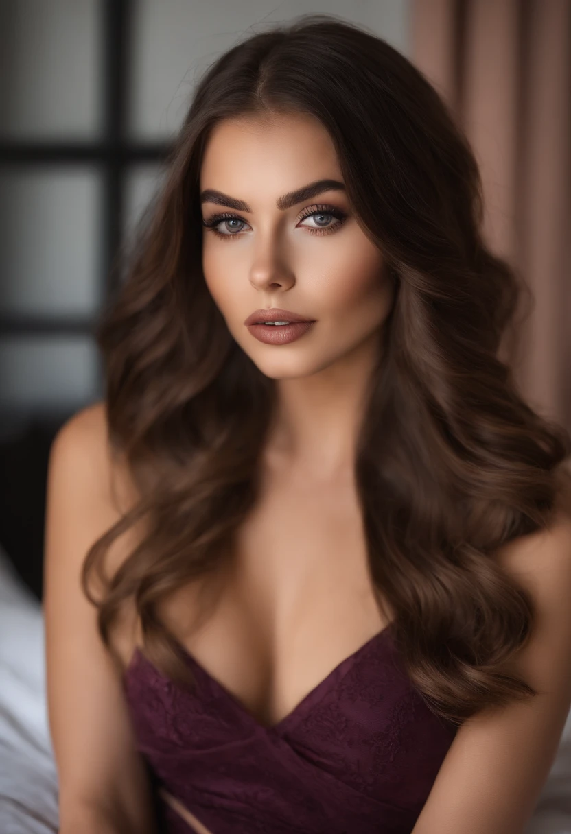 Arafed woman with matching tank top and panties, fille sexy aux yeux bruns, Portrait Sophie Mudd, cheveux bruns et grands yeux, selfie of a young woman, Yeux de chambre, Violet Myers, avec maquillage, looking straight at camera, Visage avec Artgram, Maquillage subtil, Superbe photo du corps entier, dans une grande villa