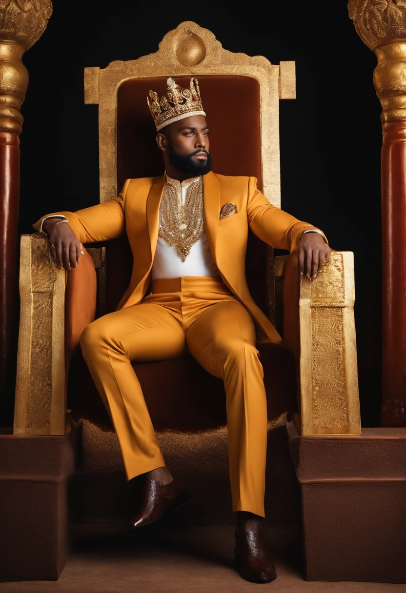 brown skinned King,physically well built, sitting on throne,regal pose
