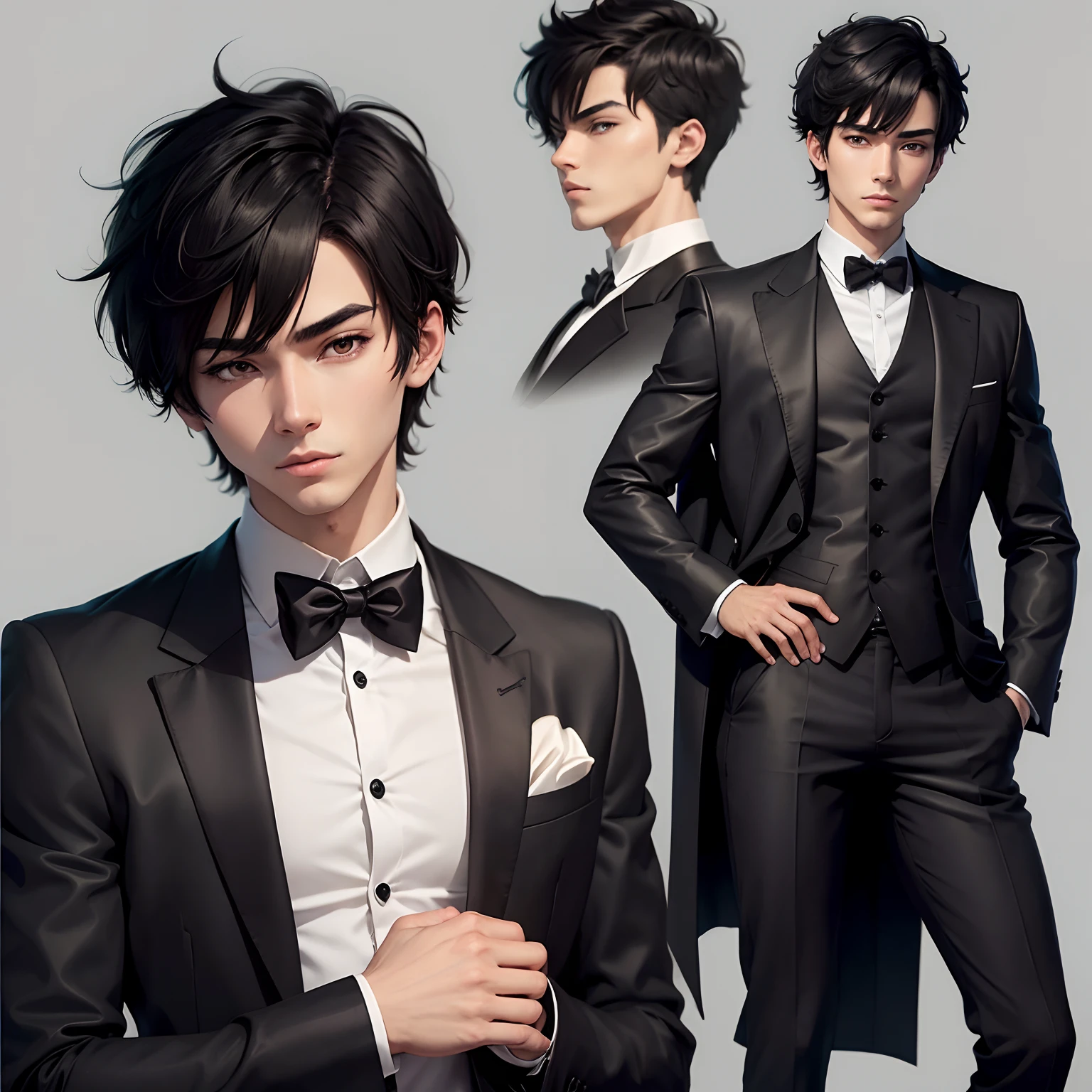 Make a Men's Anime Art with Short Black Hair and Dress Clothes Without a Bow Tie