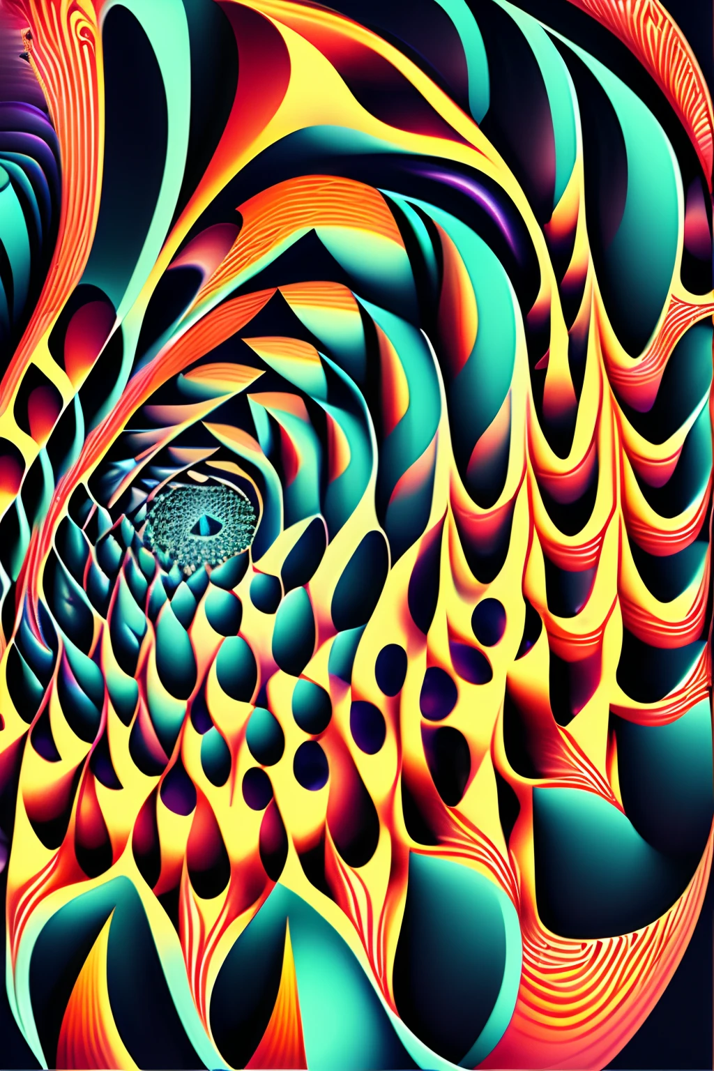 Use of parametric patterns, psychedelic illustrations.