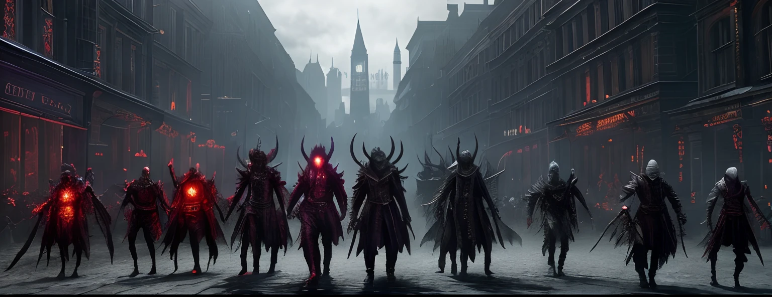 arafed image of a group of zombies walking through a city, elden ring monster, bloodborne monster, elden ring boss, demon souls, from software game, mage fighting a ghoul, bloodborne boss, the evil within monster, screenshot from bloodborne, dark soul concept art, dark soul concept, gameplay still, scorn game, key art