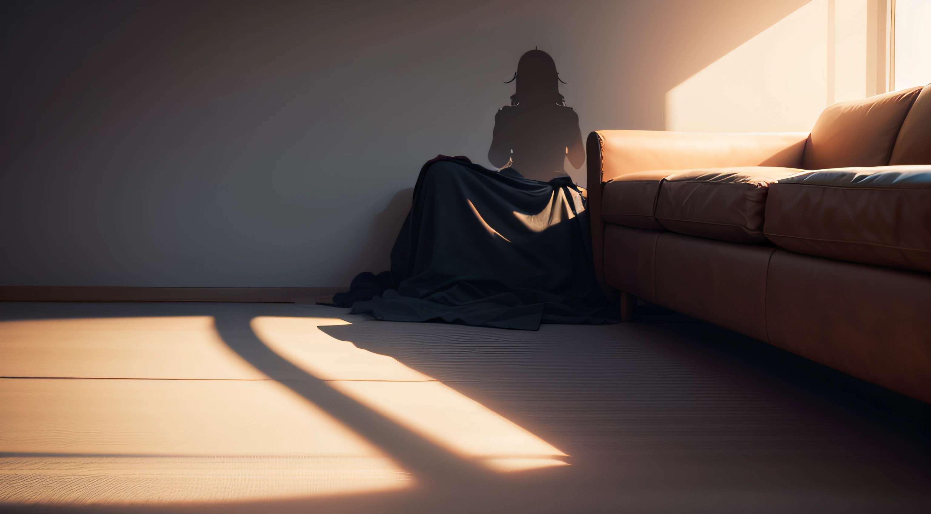the shadow of someone on the sofa