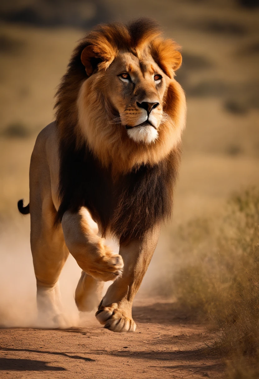 1 man jumped and kicked a lion.