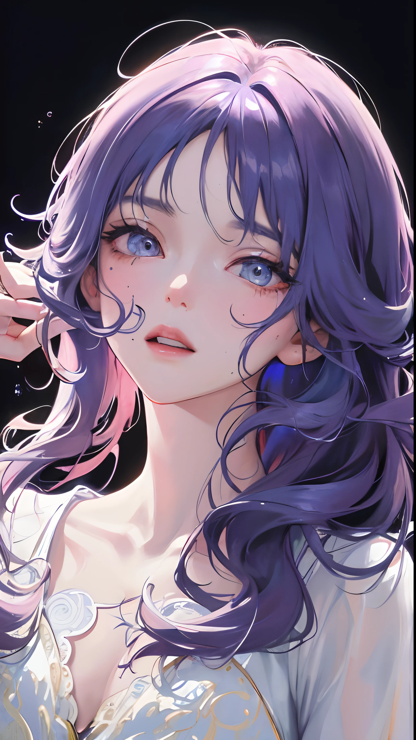 Colorful beautiful girl: a giru 8 years old, messy hair, oil painting, pretty perfect face with soft skin ice perfect face, blue-yellow, light purple and purple added, light red added, intricate details, splash screen, 8k resolution, masterpiece, cute face, artstation digital painting smooth very black ink flow: 8k resolution realistic masterpiece: Intricate details Fluid gouache: By Jean Baptiste Mongue: Calligraphy: Acrylic: watercolor art, professional photography, natural lighting, volumetric lighting, minimalism Photographic illustration: by Marton Bobzert:, complex, elegant, expansive, fantastical, wavy curls, vibrant