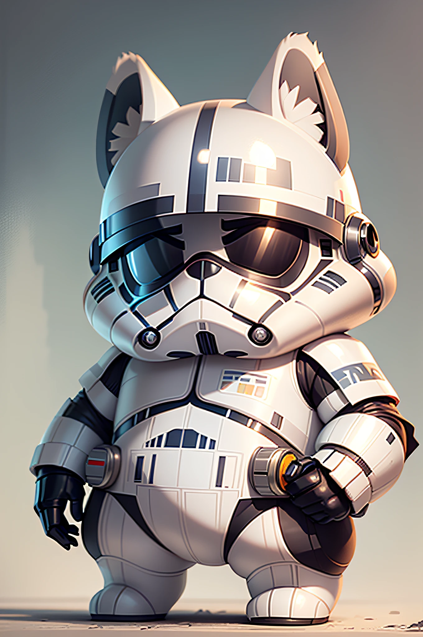 Amanda Cyfried in Cute Star Wars White Stormtrooper Armor, No mask, No Helmet Cartoon、Anthropomorphic French Bulldog（Detailed French Bulldog Appearance）