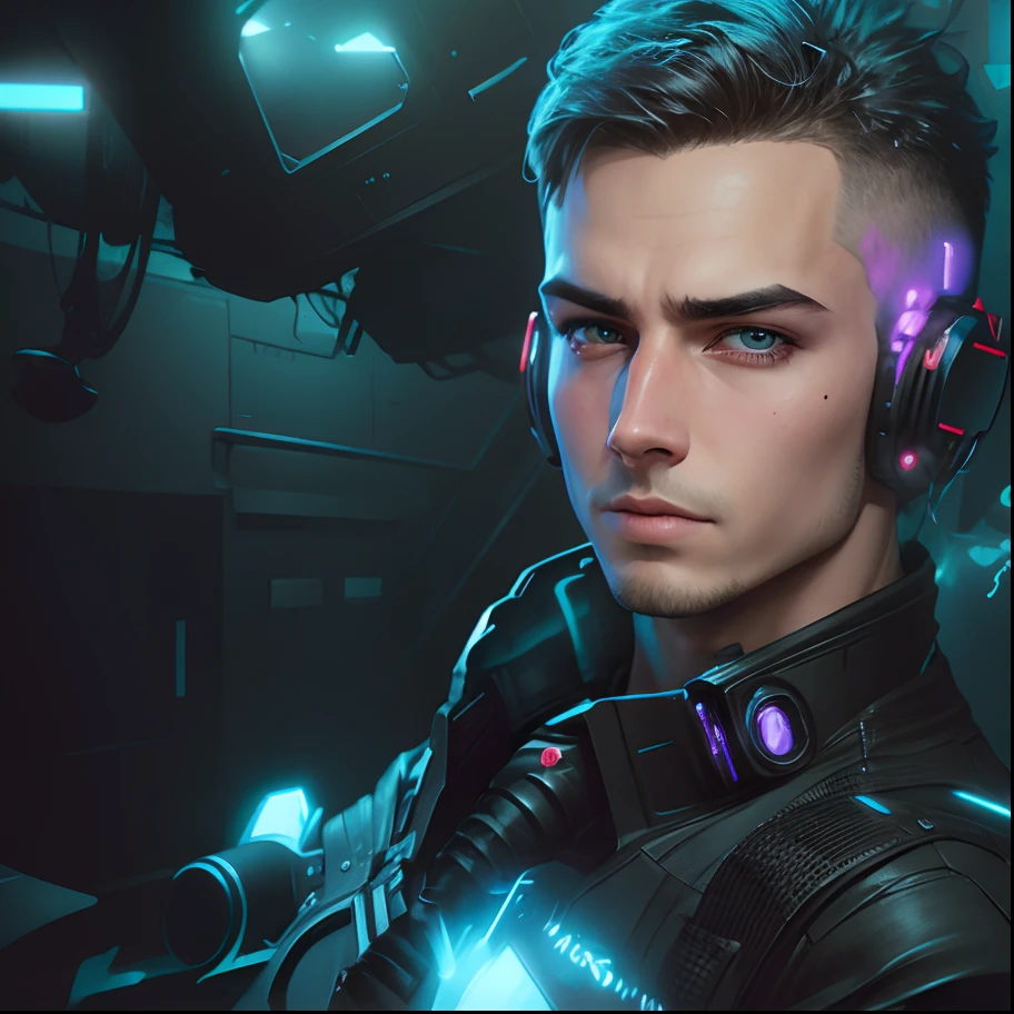 Change background cyberpunk handsome boy. Realistic face